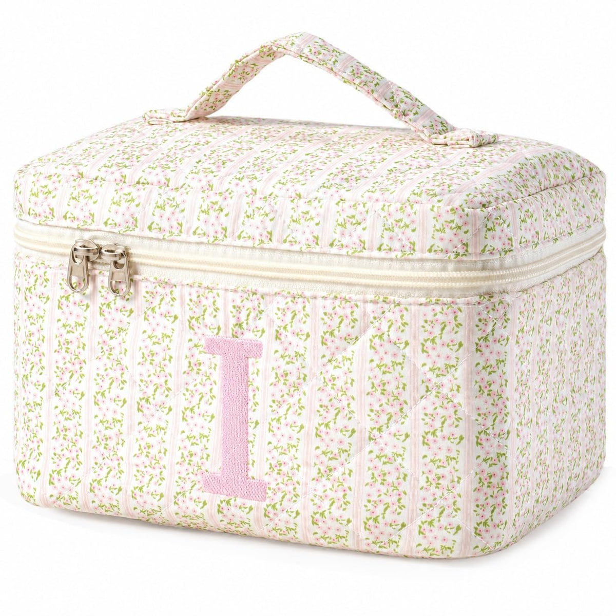 HBselect Initial Makeup Bag for Women Personalized Quilted Cosmetic Bag