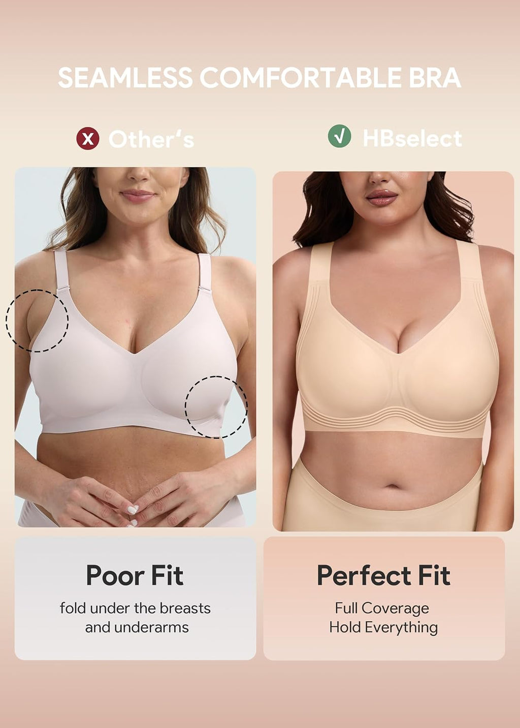 HBselect Jelly Bras for Women No Underwire Plus Size Wireless Seamless Bras