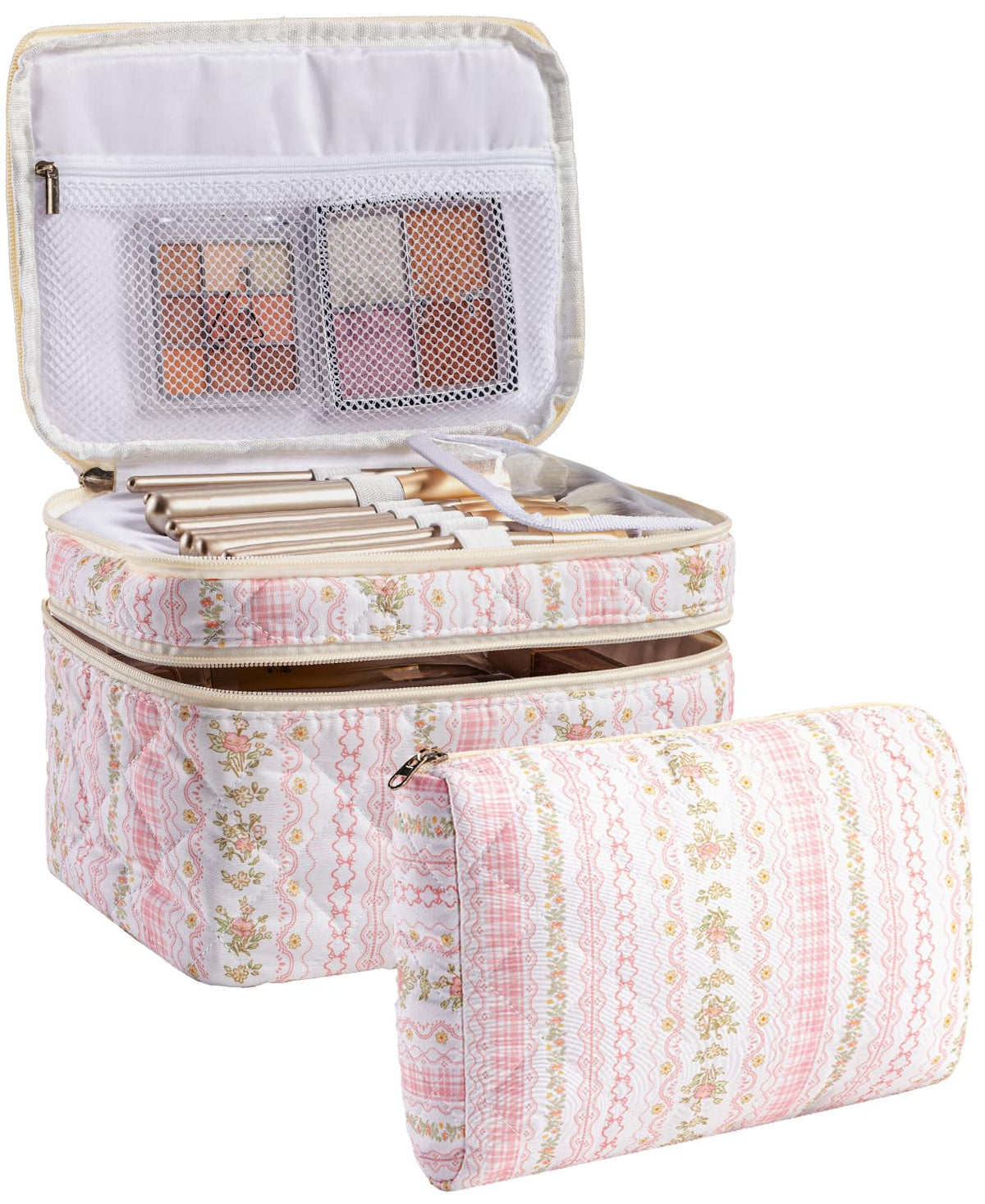 HBselect 2Pcs Travel Makeup Bag Large Quilted Cosmetic Bag Make up Bag