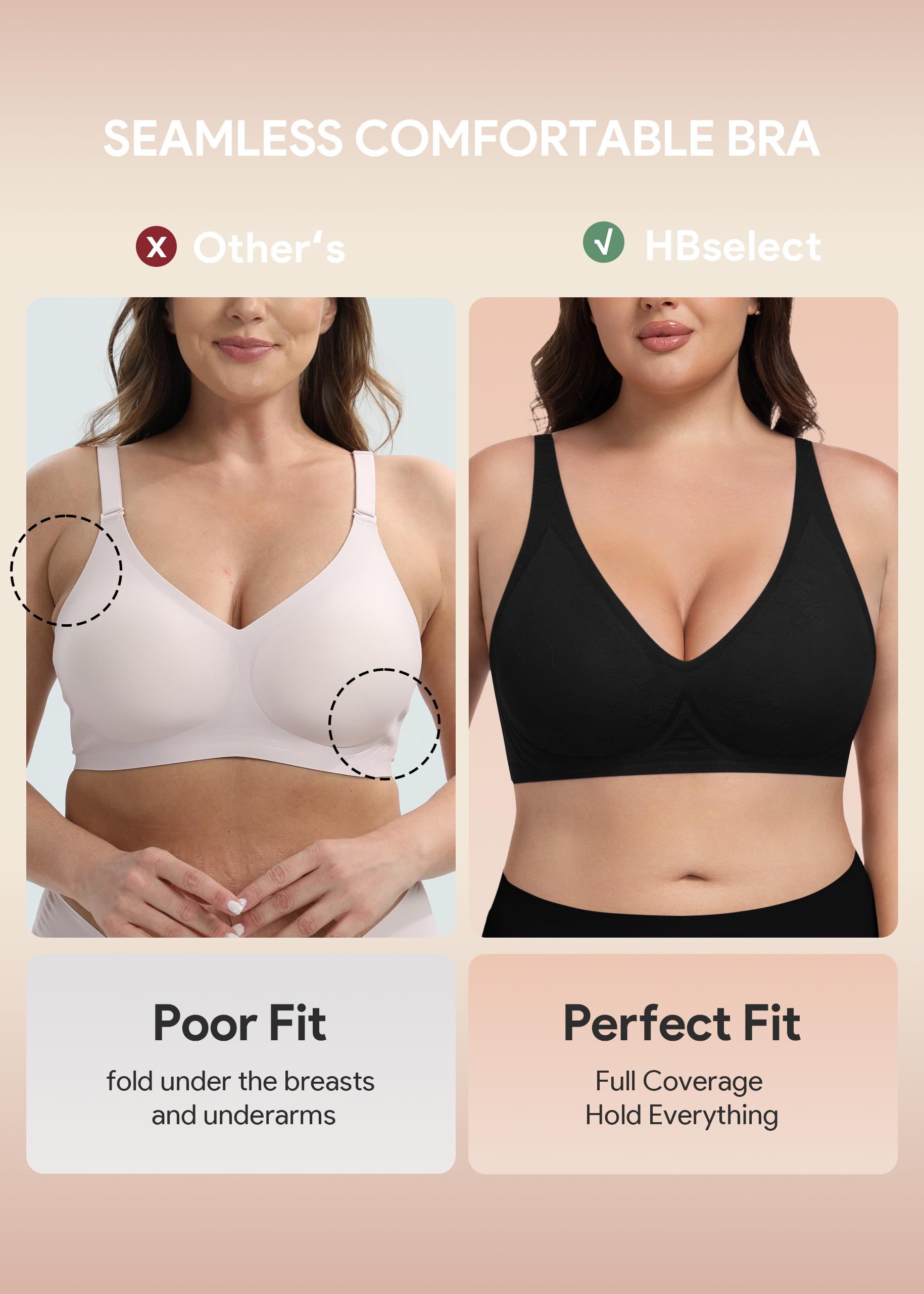 HBselect Jelly Bras for Women Wireless Seamless Comfort Full Coverage Bra