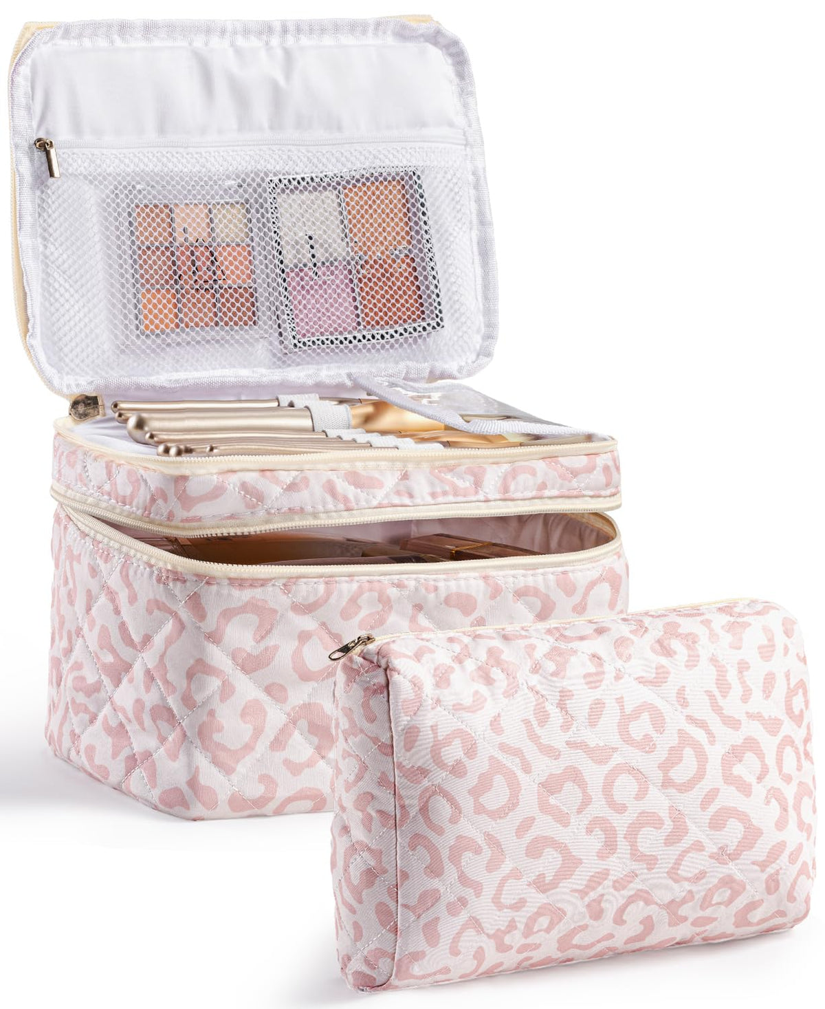HBselect 2Pcs Travel Makeup Bag Large Quilted Cosmetic Bag Make up Bag