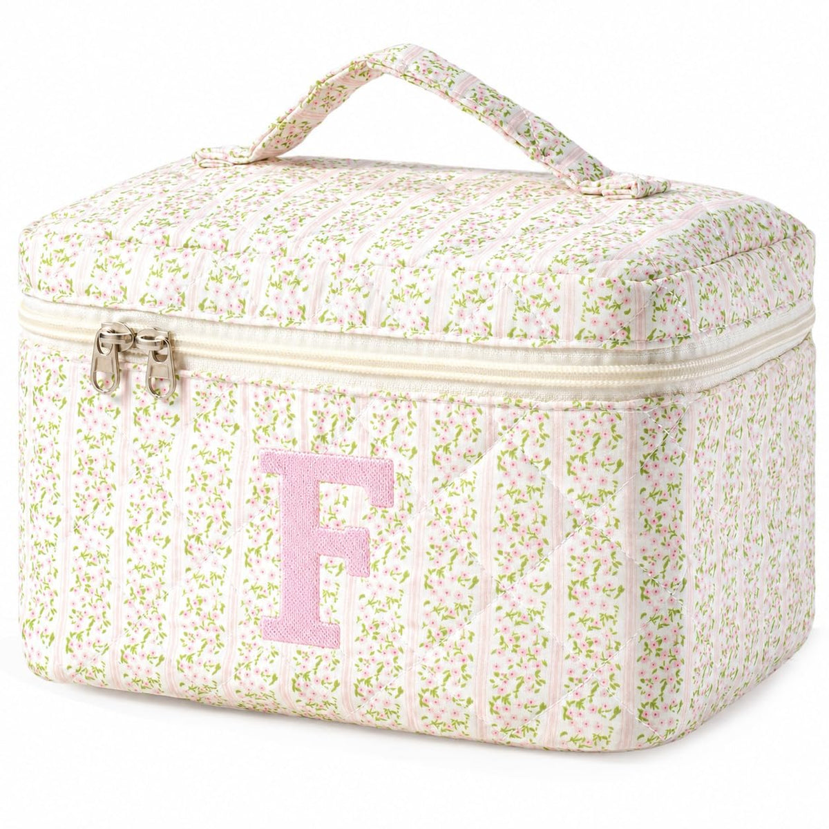 HBselect Initial Makeup Bag for Women Personalized Quilted Cosmetic Bag