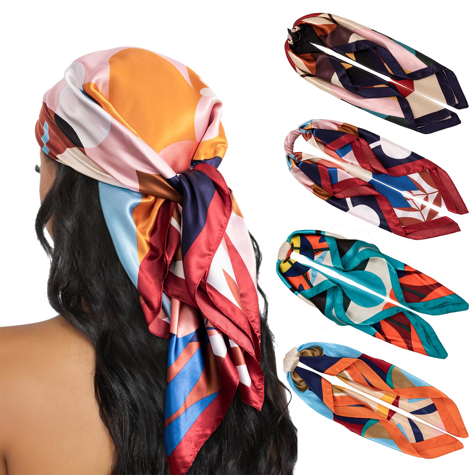HBselect 4PCS Head Scarf for Women 35” Silk Feel Hair Scarf