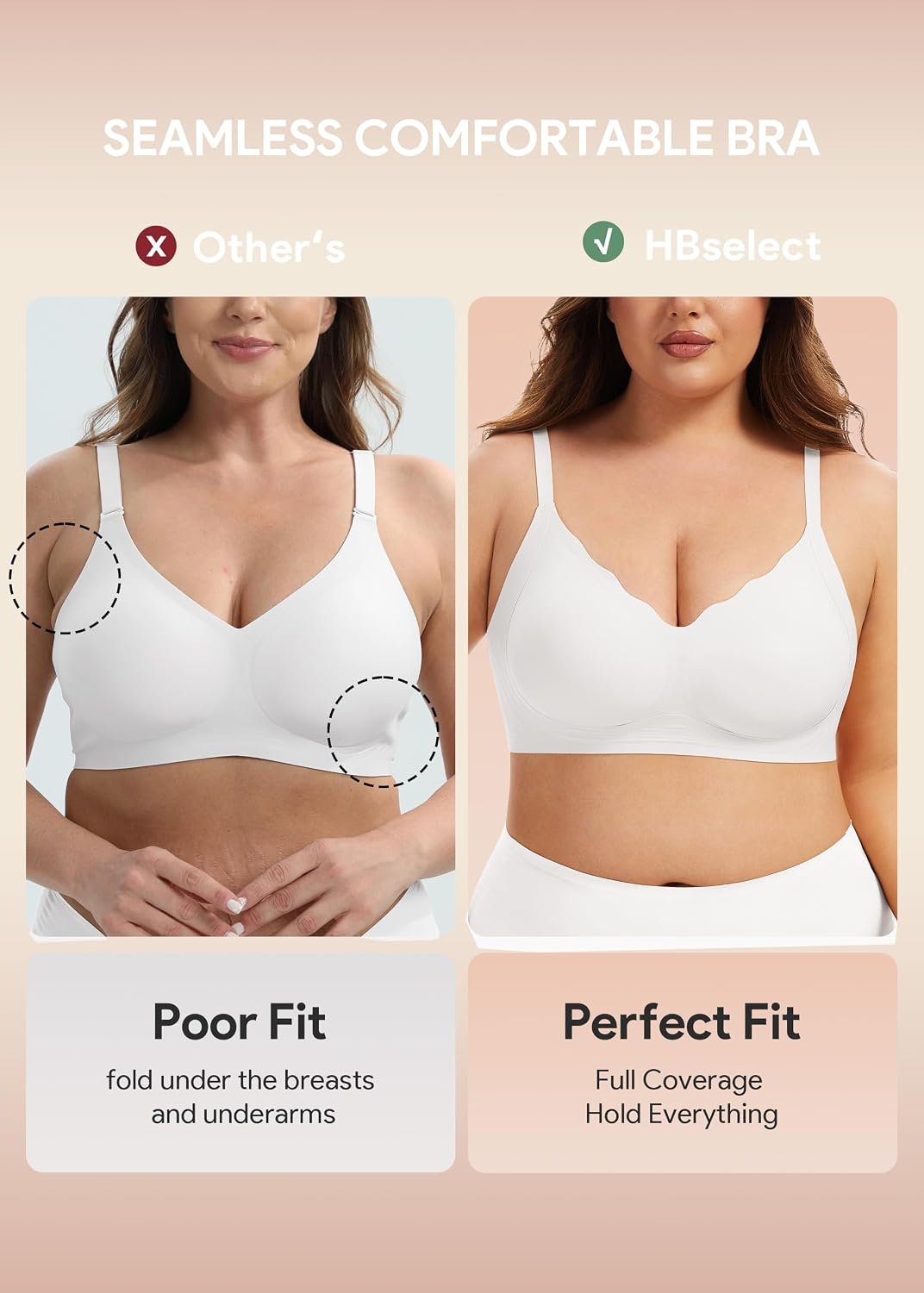 HBselect Jelly Bras for Women Seamless Wireless Full Coverage Tshirt Bras