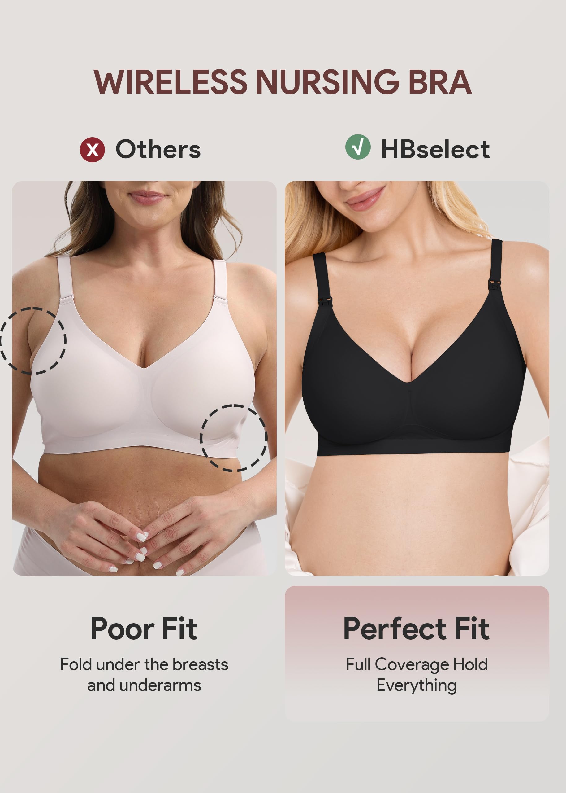 HBselect Nursing Bras for Breastfeeding 3 Pack Women Maternity Jelly Bras