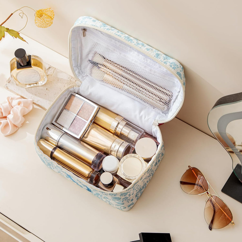 HBselect Initial Makeup Bag for Women Personalized Quilted Cosmetic Bag