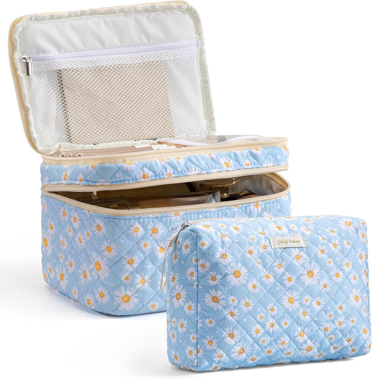 HBselect 2Pcs Travel Makeup Bag Large Quilted Cosmetic Bag Make up Bag