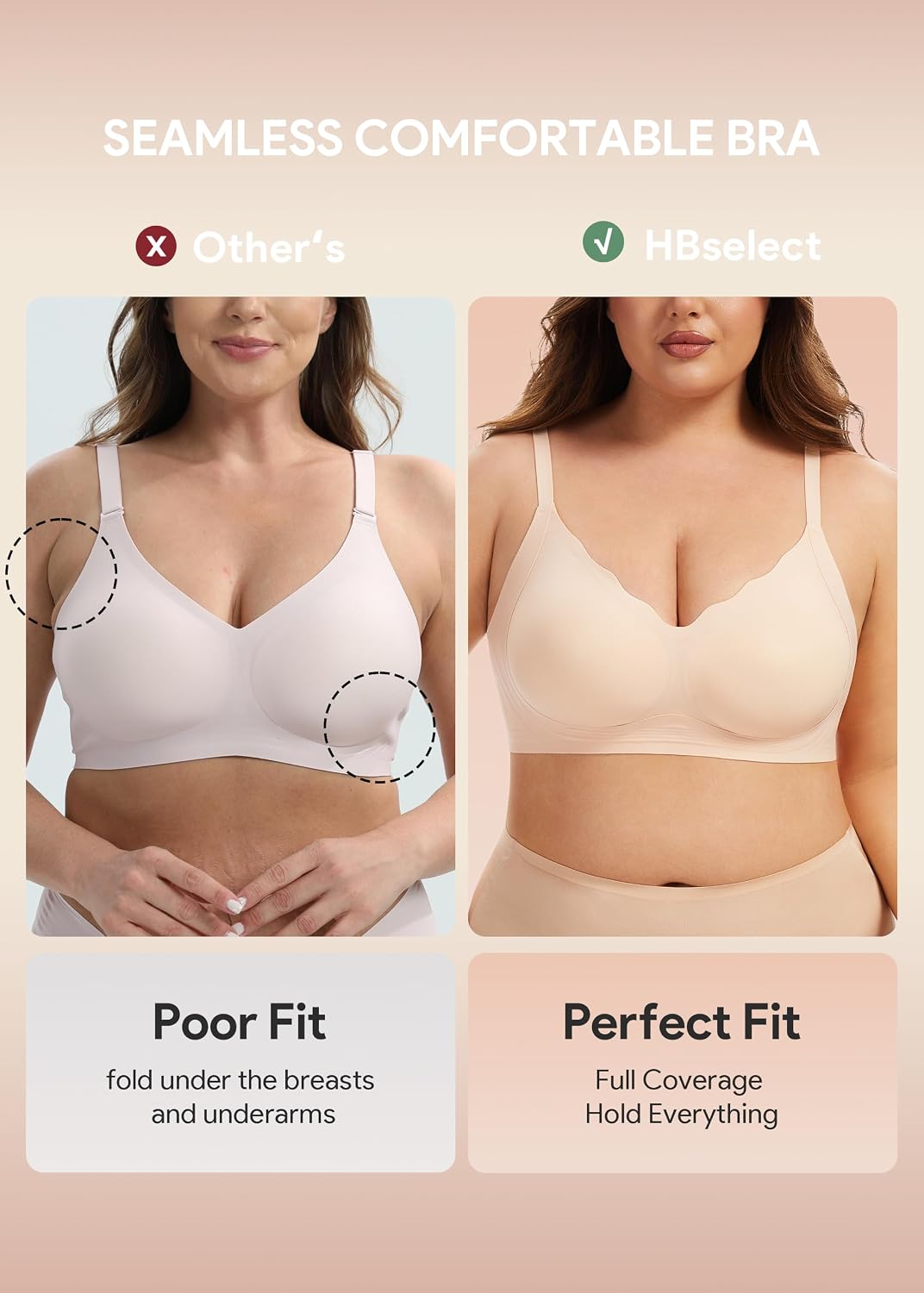 HBselect Jelly Bras for Women Seamless Wireless Full Coverage Tshirt Bras