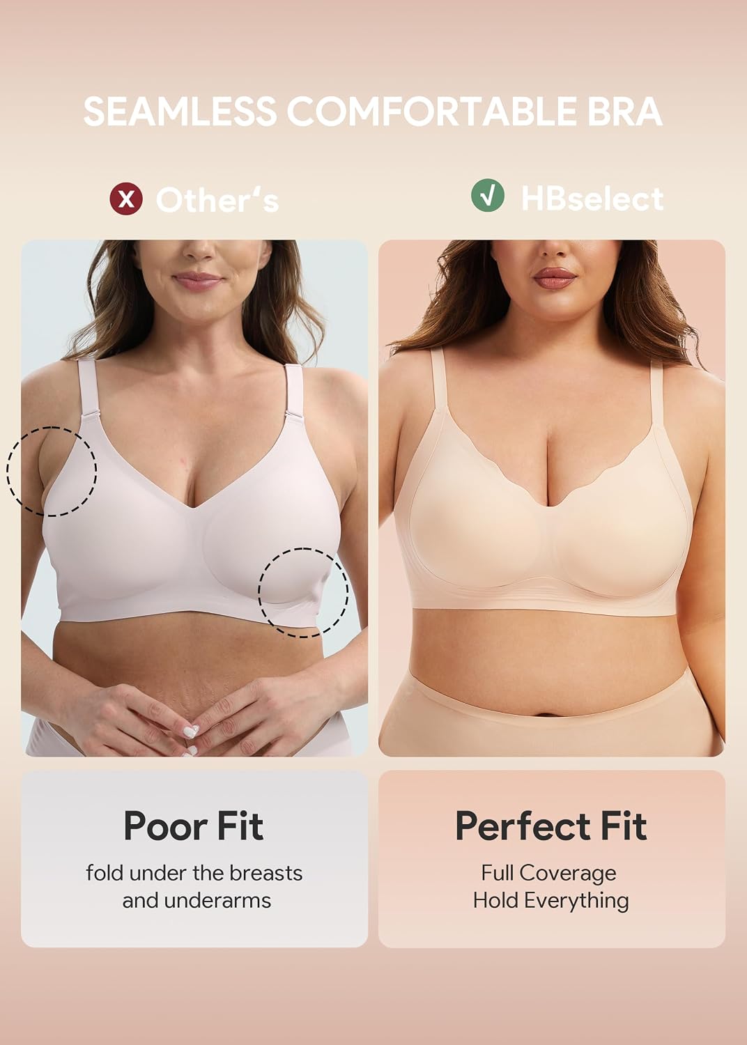 HBselect Jelly Bras for Women Seamless Wireless Full Coverage Tshirt Bras