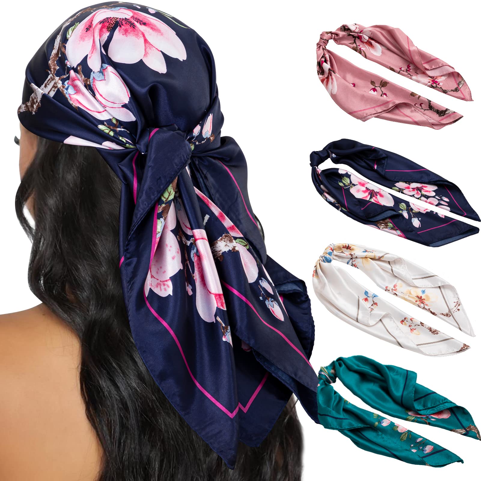HBselect 4PCS Head Scarf for Women 35” Silk Feel Hair Scarf