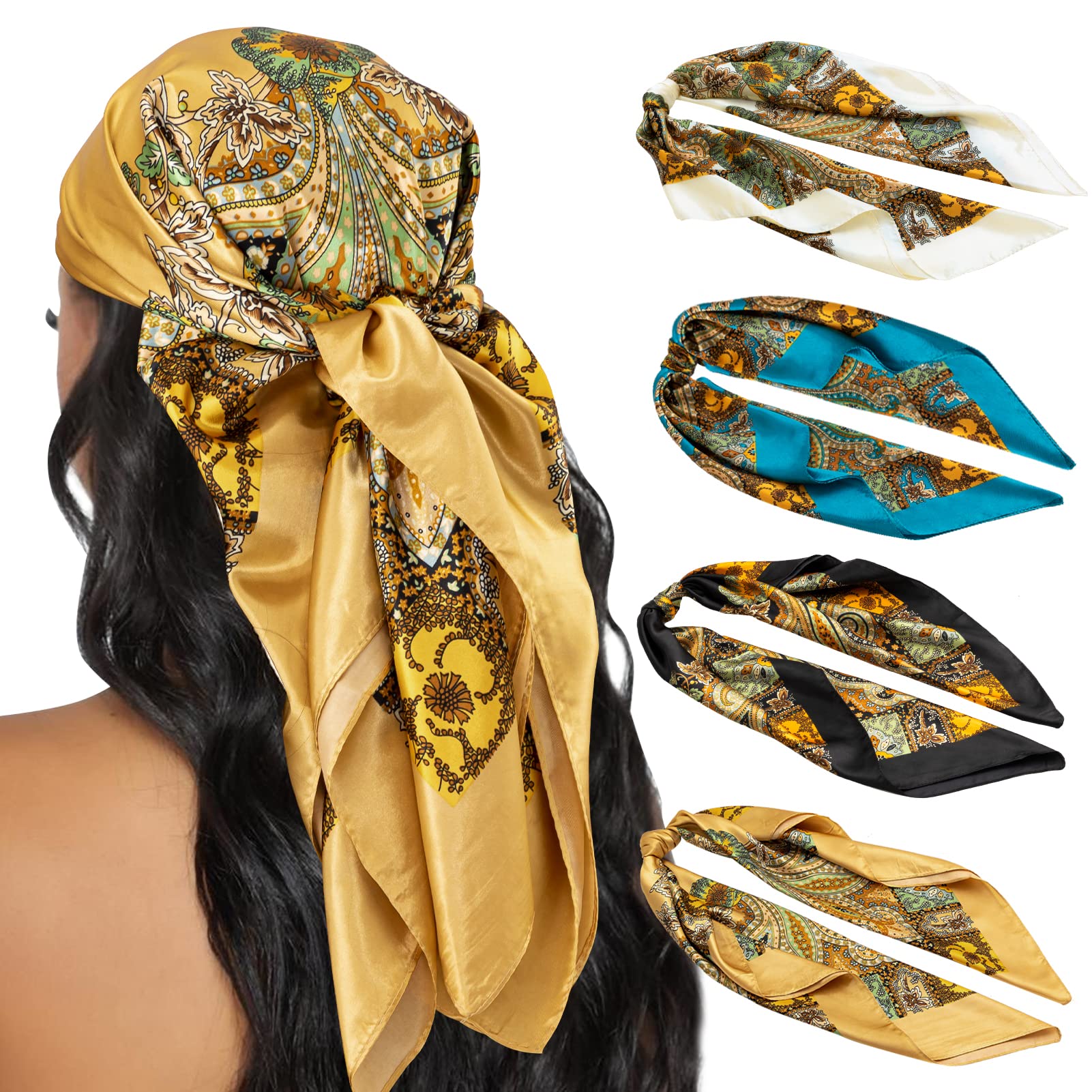 HBselect 4PCS Head Scarf for Women 35” Silk Feel Hair Scarf