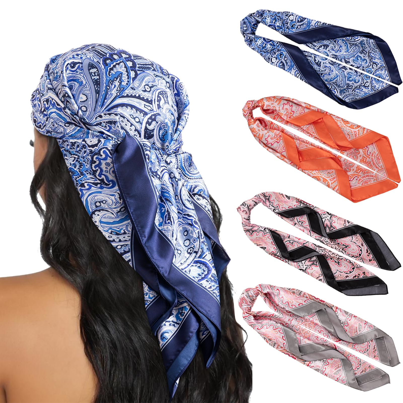 HBselect 4PCS Head Scarf for Women 35” Silk Feel Hair Scarf