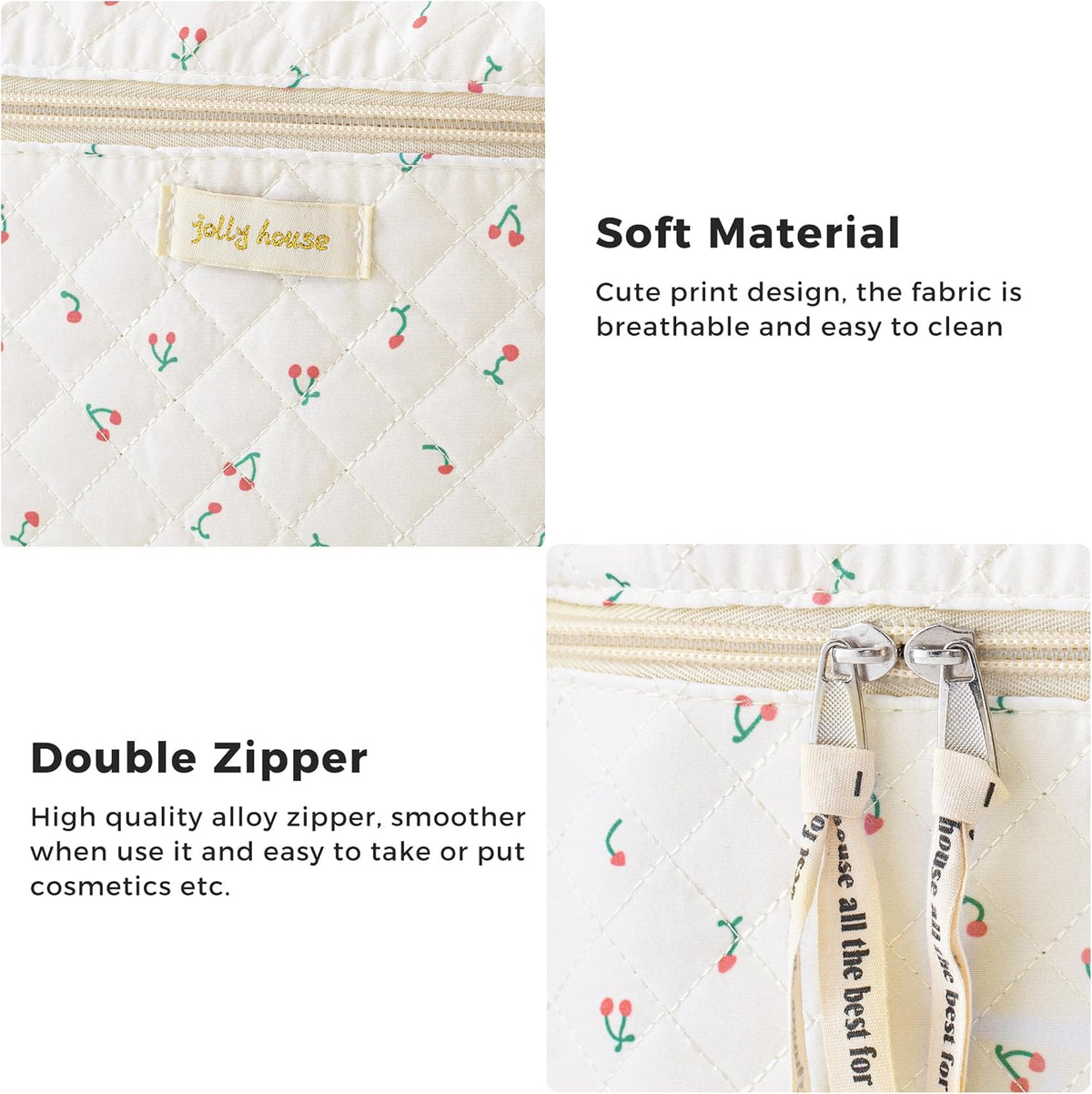 HBselect Quilted Makeup Bag, 3Pcs Cotton Large Travel Makeup Bags Organizer