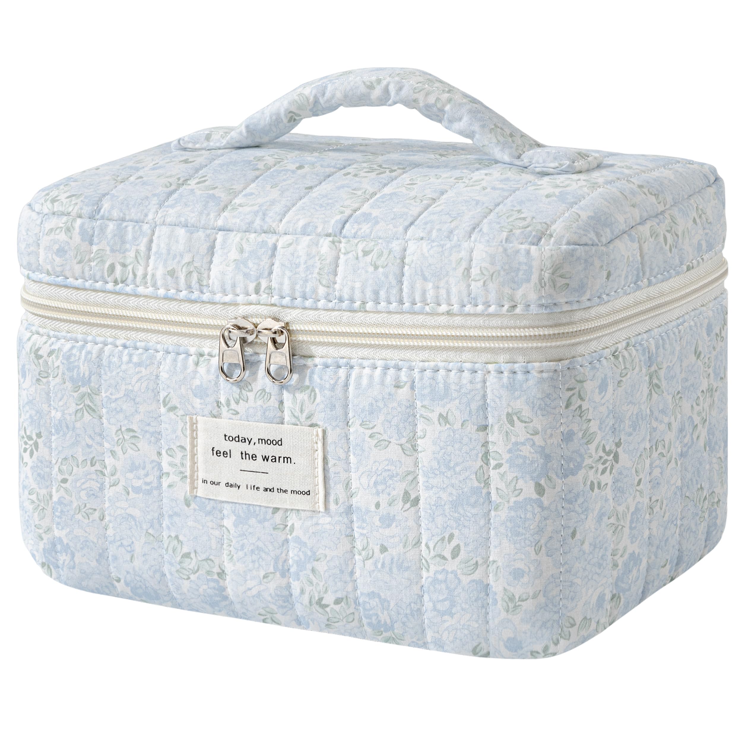 HBselect Large Quilted Makeup Bag for Women Cute Cotton Travel Cosmetic Bag