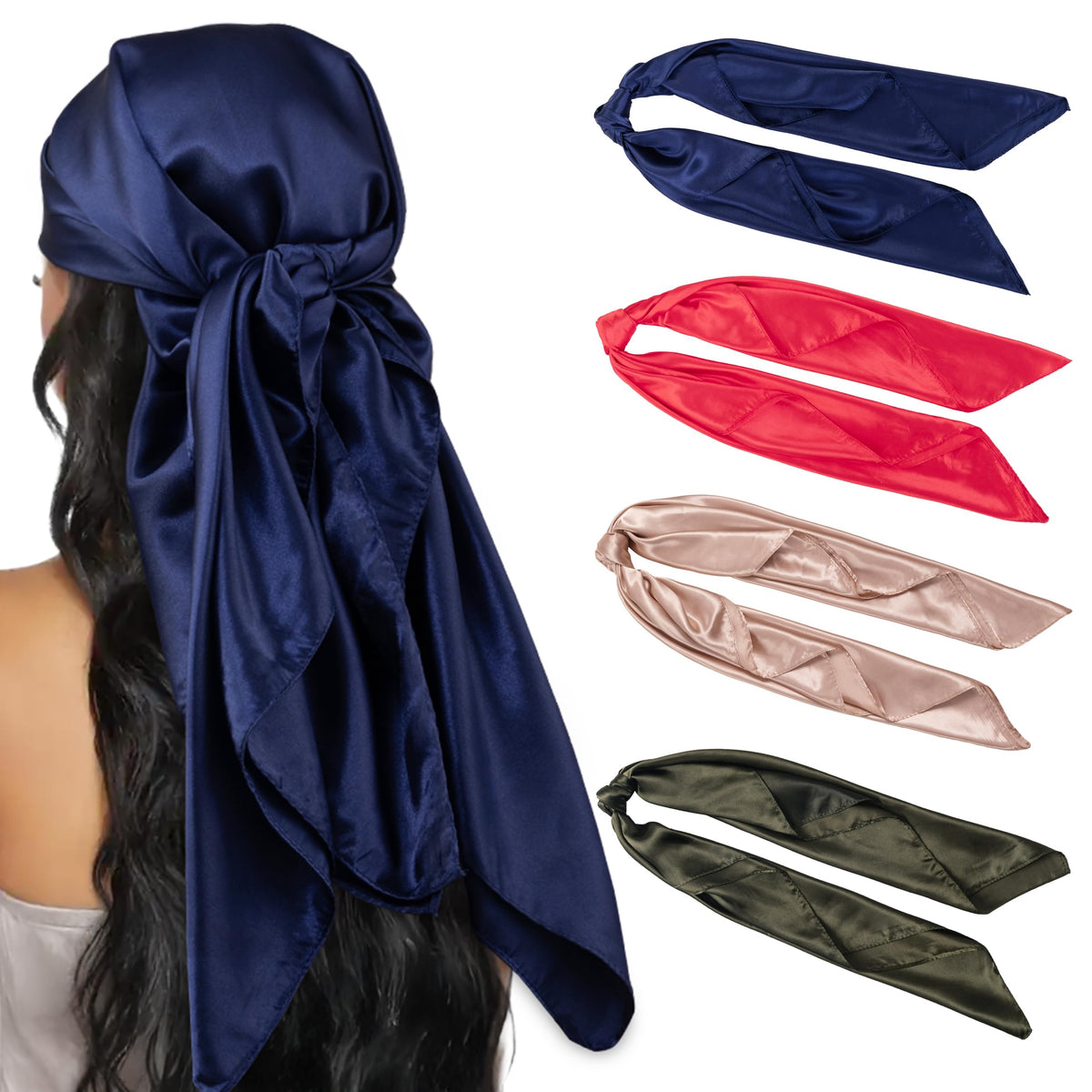 HBselect 4PCS Head Scarf for Women 35” Silk Feel Hair Scarf