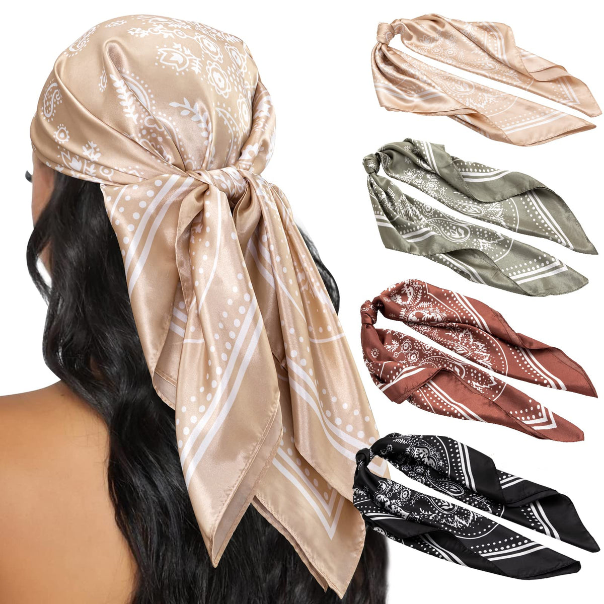 HBselect 4PCS Head Scarf for Women 35” Silk Feel Hair Scarf