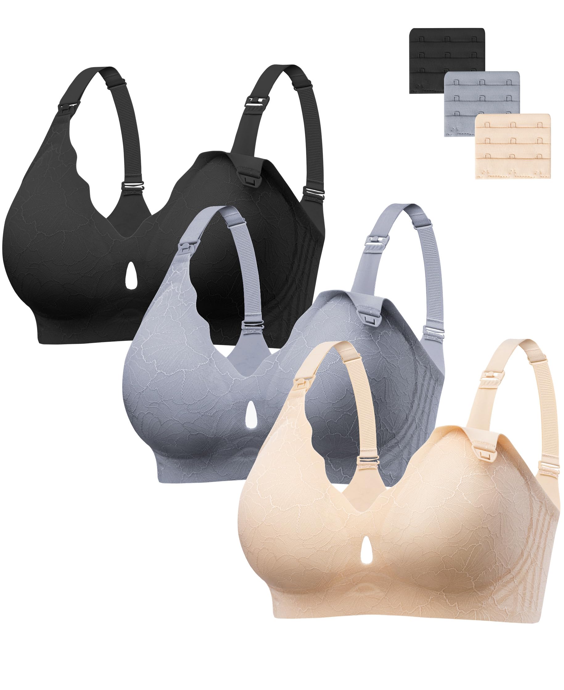 HBselect Nursing Bras for Breastfeeding 3 Pack Women Maternity Jelly Bras