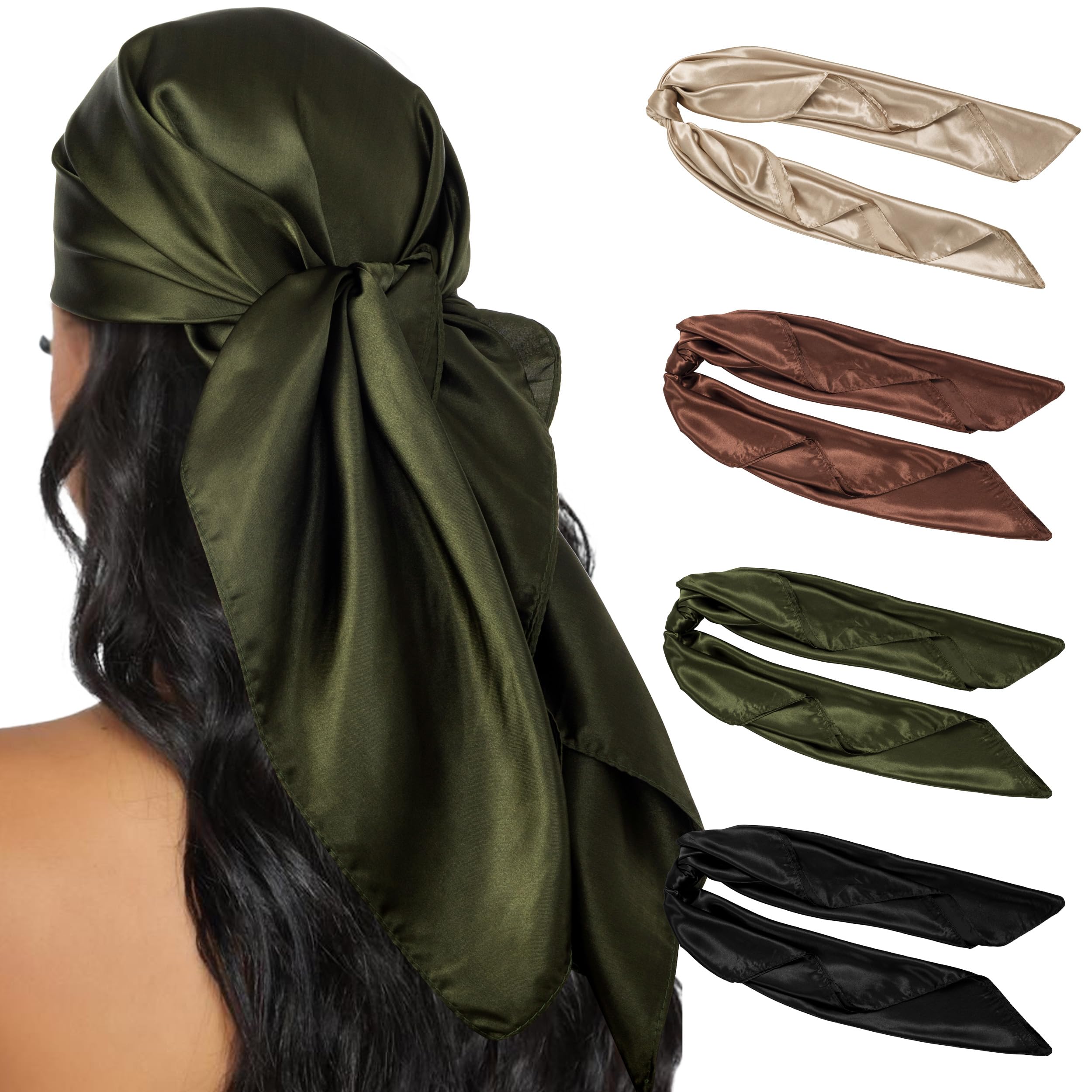 HBselect 4PCS Head Scarf for Women 35” Silk Feel Hair Scarf