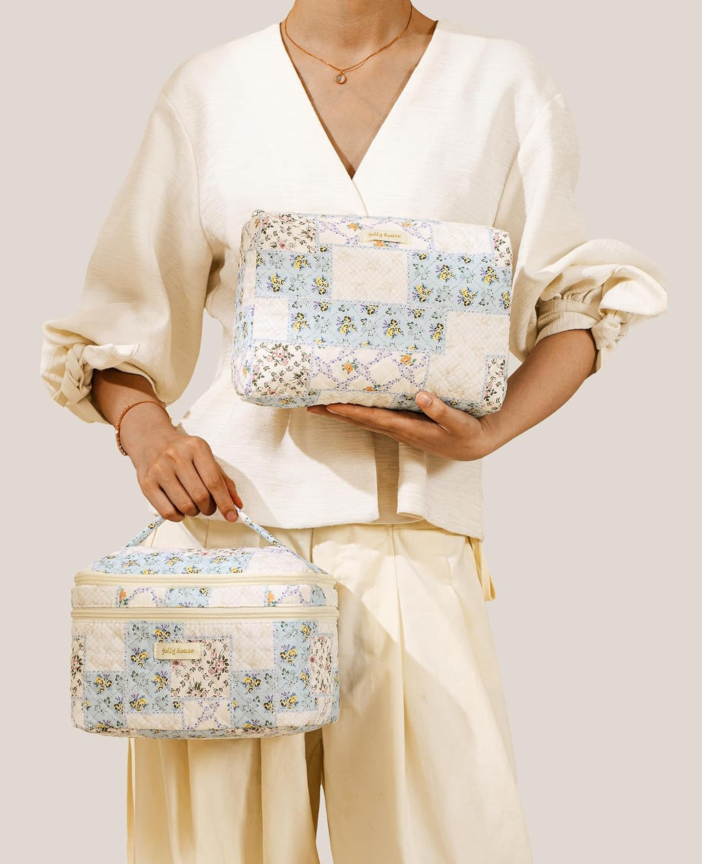 HBselect 2Pcs Travel Makeup Bag Large Quilted Cosmetic Bag Make up Bag