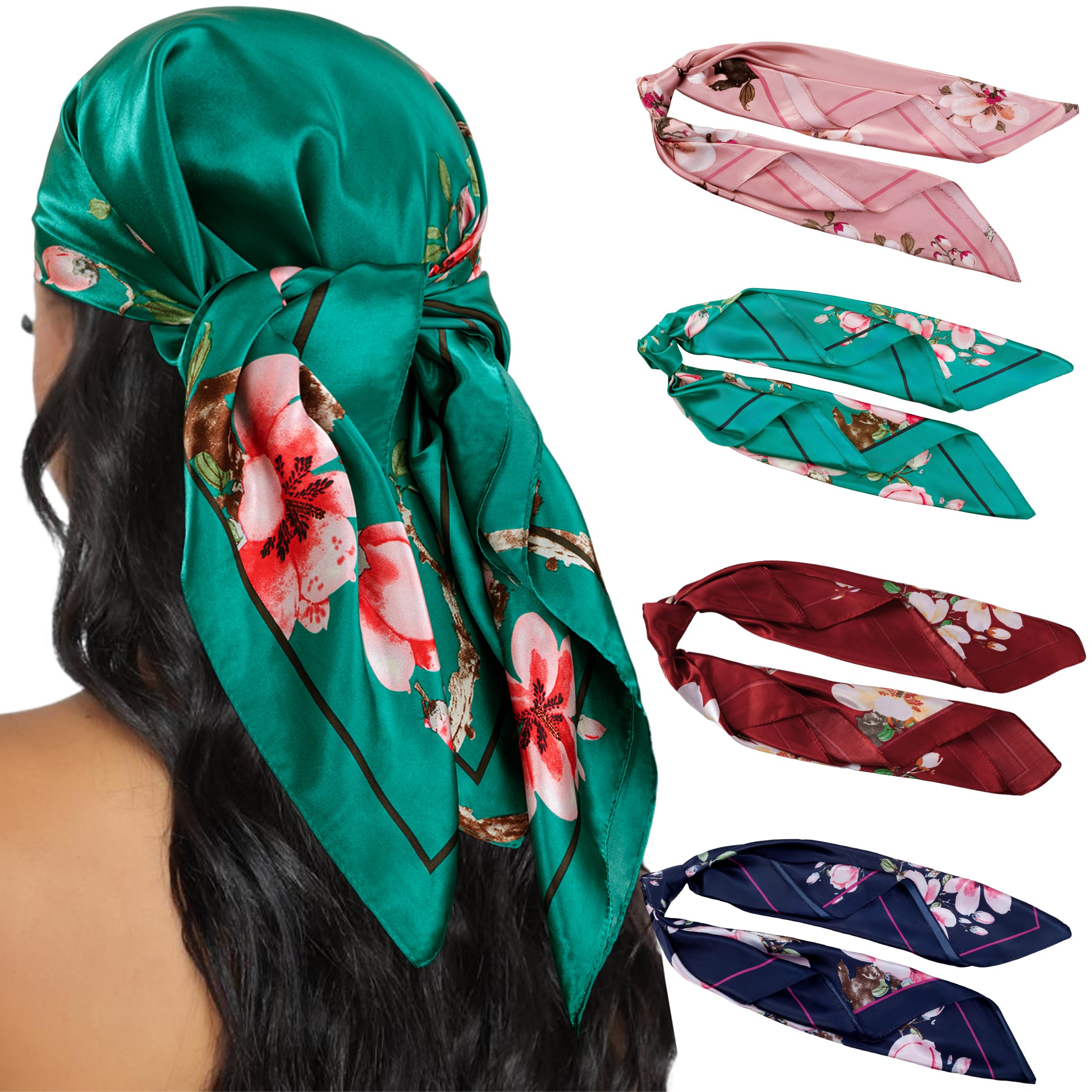 HBselect 4PCS Head Scarf for Women 35” Silk Feel Hair Scarf