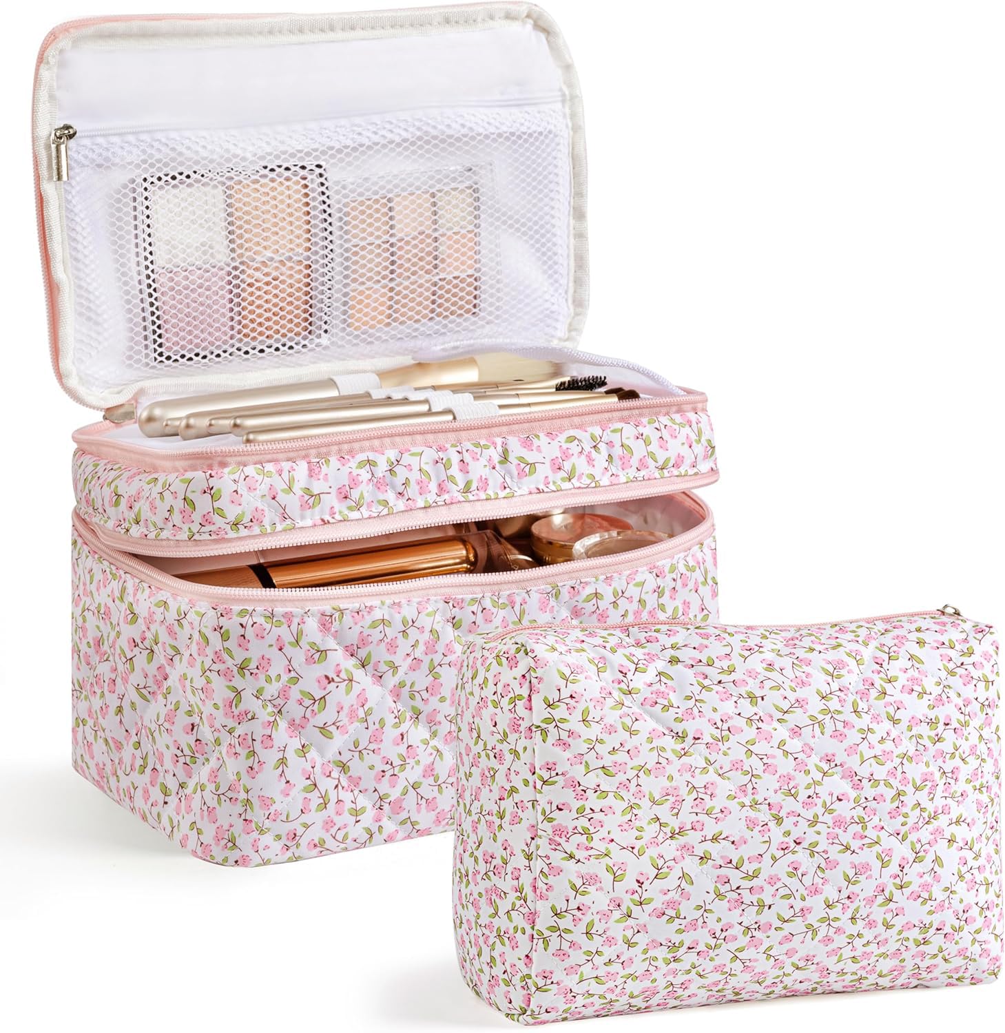 HBselect 2Pcs Travel Makeup Bag Large Quilted Cosmetic Bag Make up Bag