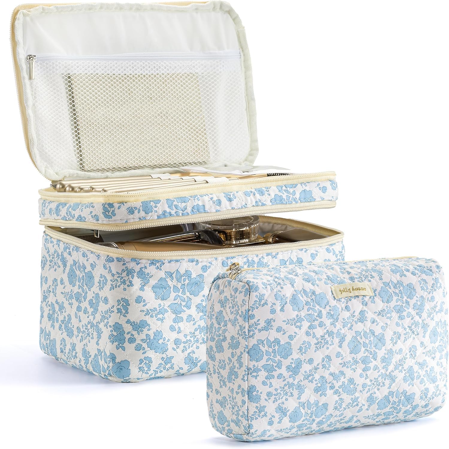 HBselect 2Pcs Travel Makeup Bag Large Quilted Cosmetic Bag Make up Bag