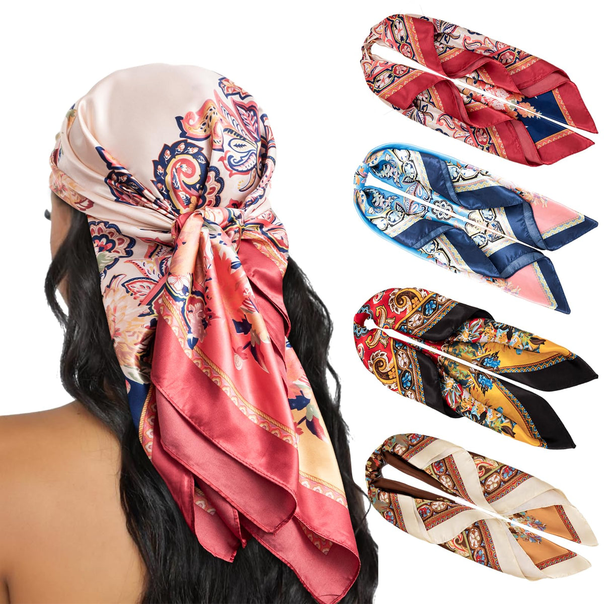 HBselect 4PCS Head Scarf for Women 35” Silk Feel Hair Scarf