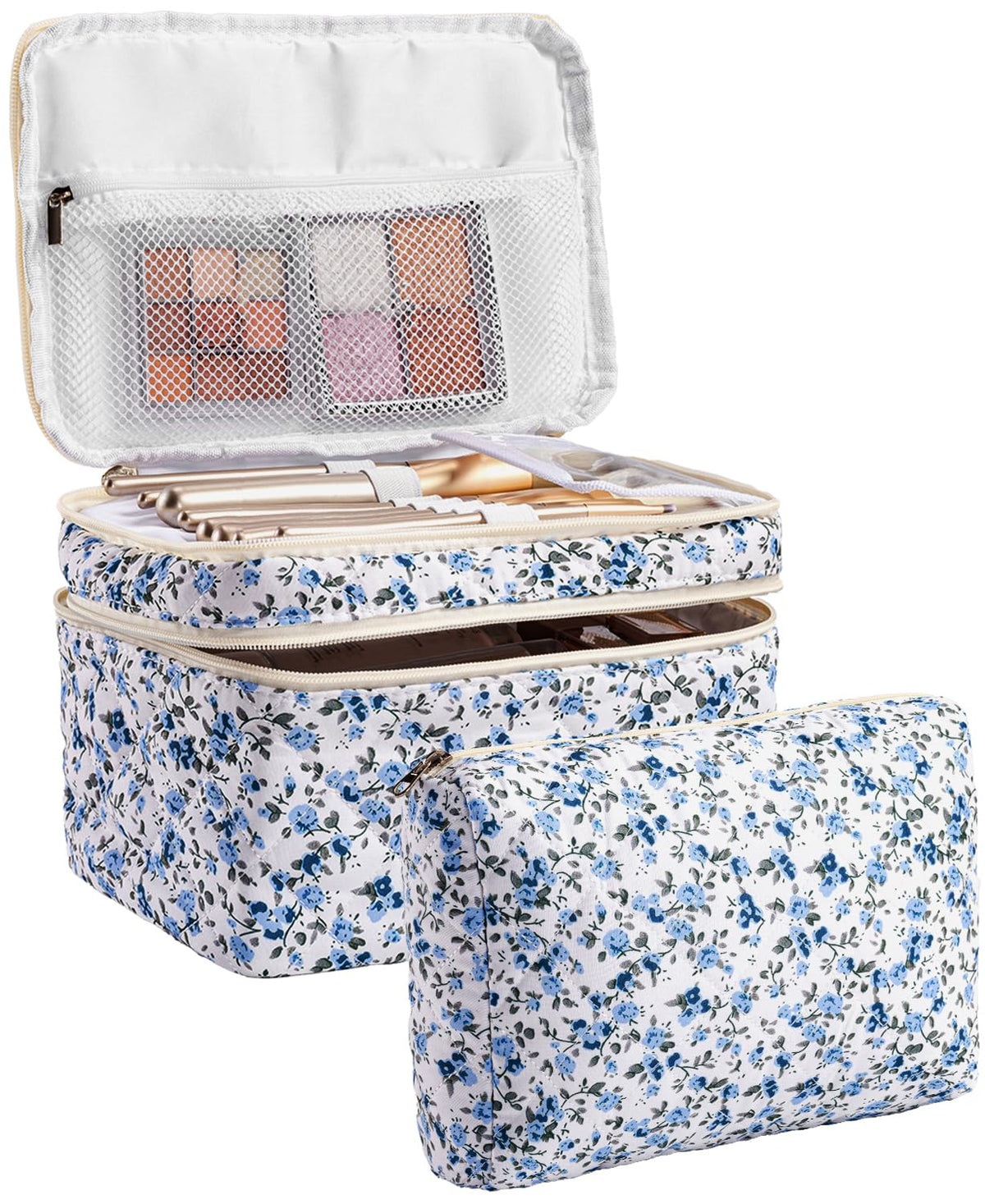 HBselect 2Pcs Travel Makeup Bag Large Quilted Cosmetic Bag Make up Bag