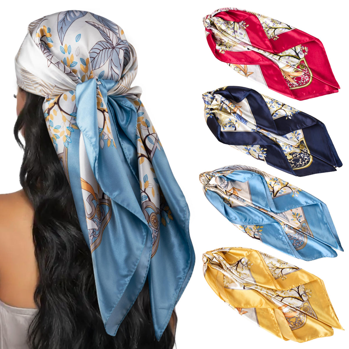 HBselect 4PCS Head Scarf for Women 35” Silk Feel Hair Scarf