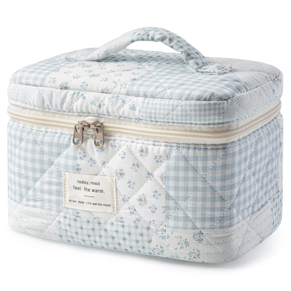 HBselect Large Quilted Makeup Bag for Women Cute Cotton Travel Cosmetic Bag