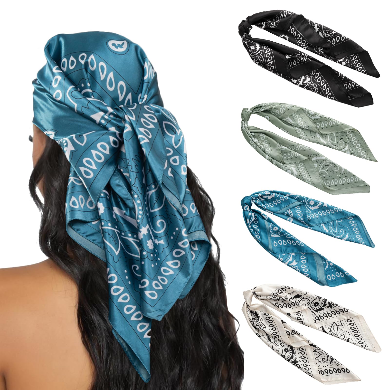 HBselect 4PCS Head Scarf for Women 35” Silk Feel Hair Scarf