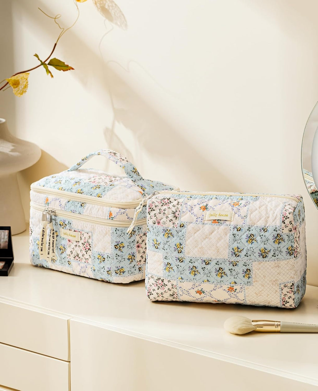 HBselect 2Pcs Travel Makeup Bag Large Quilted Cosmetic Bag Make up Bag