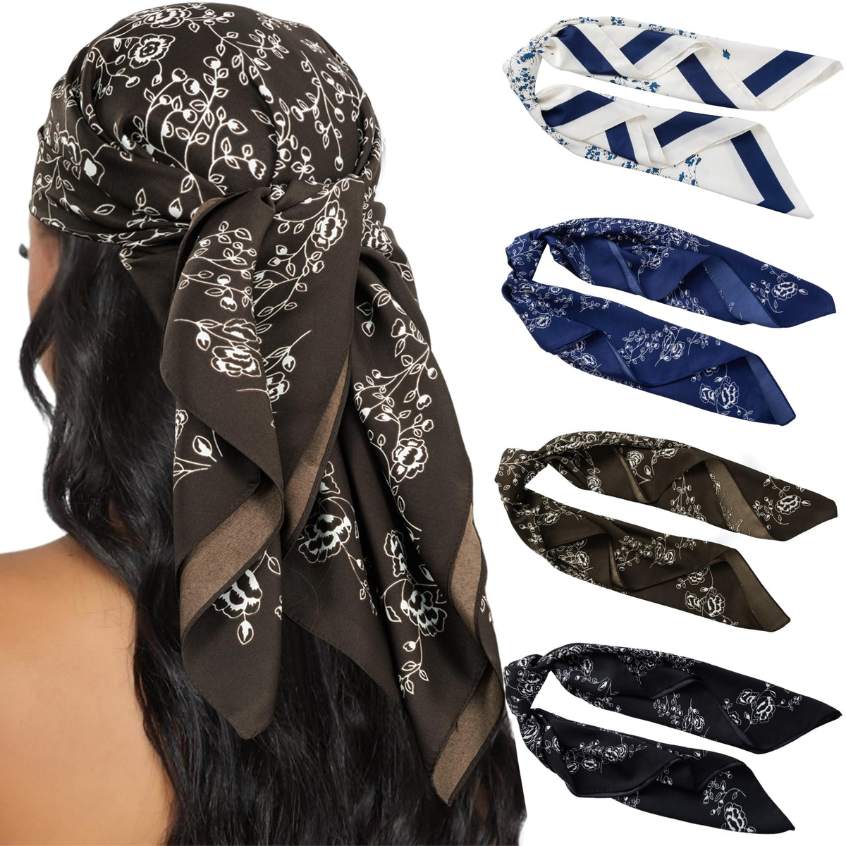 HBselect 4PCS Head Scarf for Women 35” Silk Feel Hair Scarf