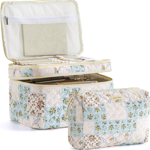 HBselect 2Pcs Travel Makeup Bag Large Quilted Cosmetic Bag Make up Bag