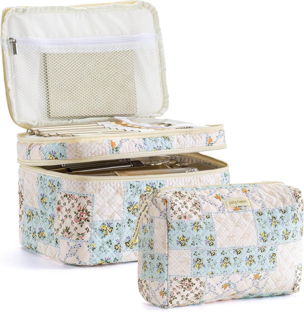 HBselect 2Pcs Travel Makeup Bag Large Quilted Cosmetic Bag Make up Bag
