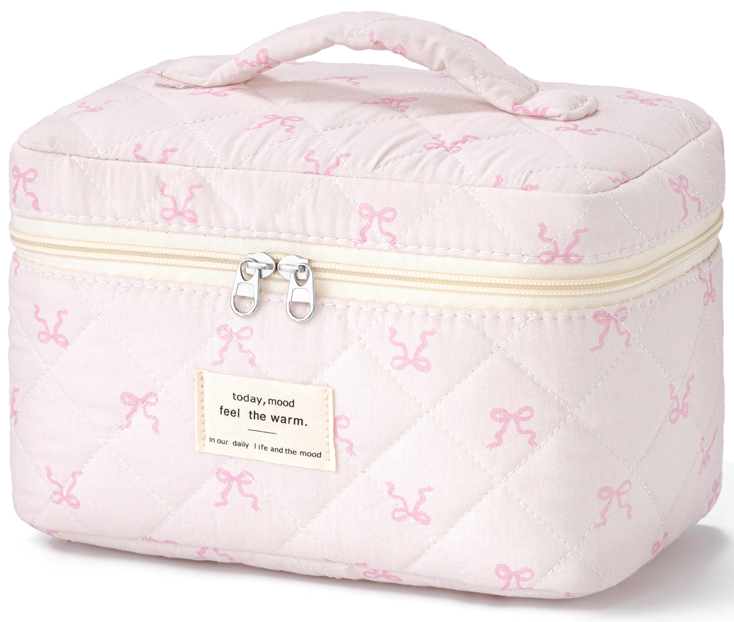 HBselect Large Quilted Makeup Bag for Women Cute Cotton Travel Cosmetic Bag