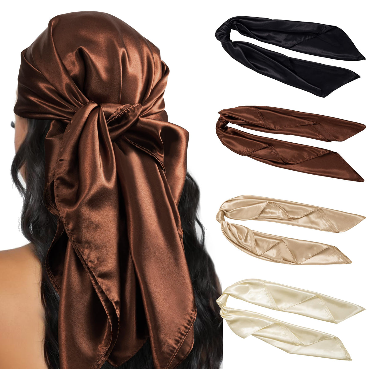 HBselect 4PCS Head Scarf for Women 35” Silk Feel Hair Scarf