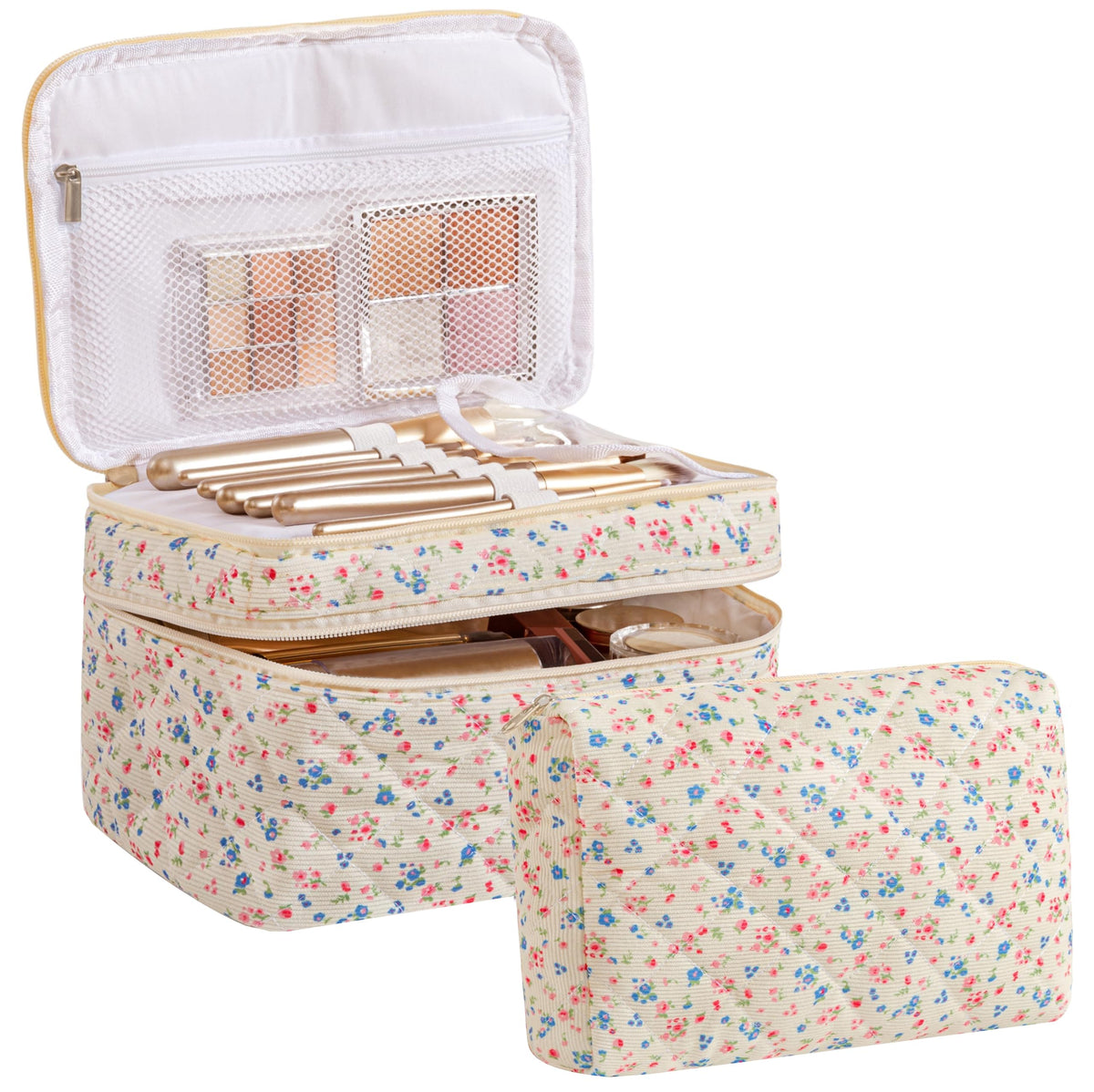 HBselect 2Pcs Travel Makeup Bag Large Quilted Cosmetic Bag Make up Bag