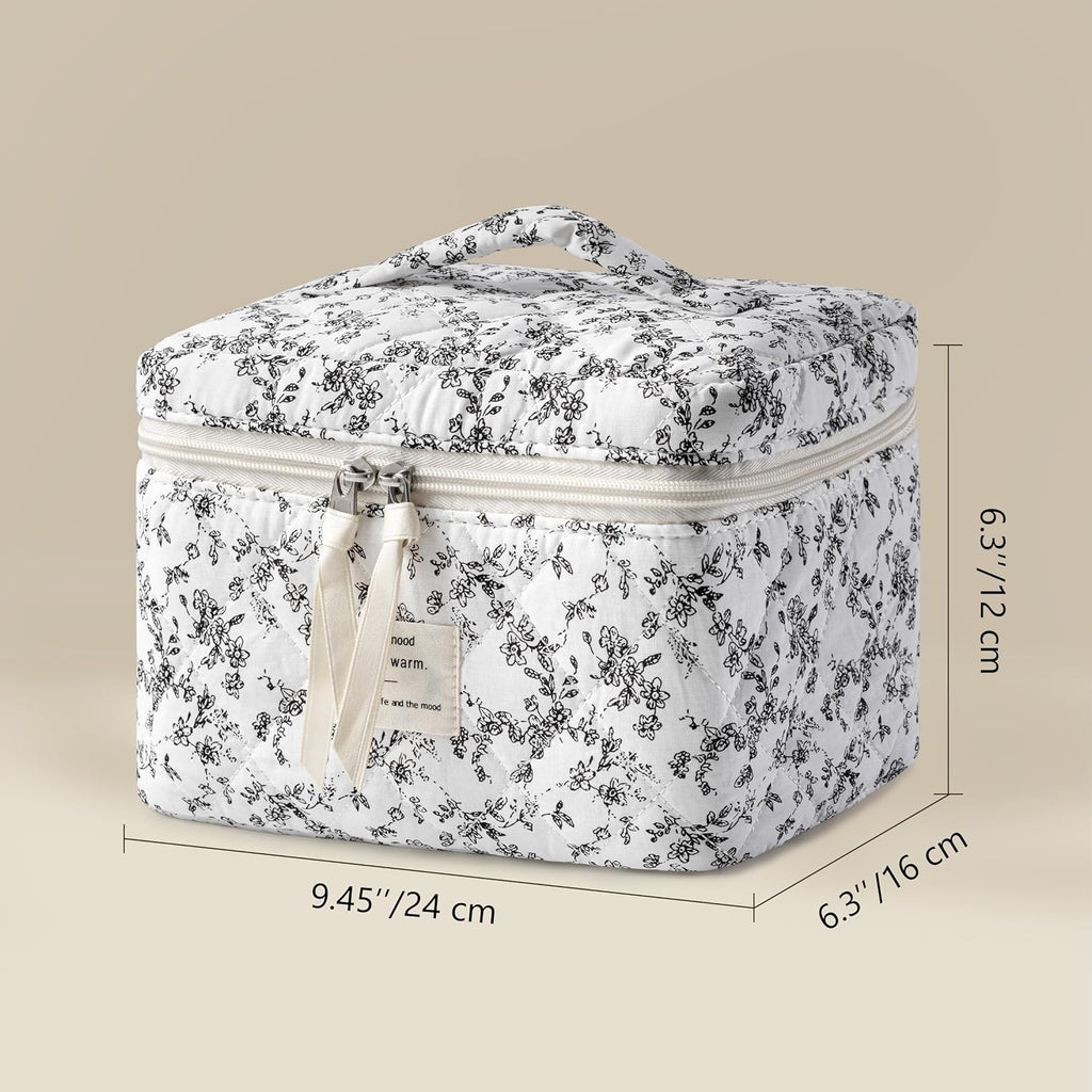 HBselect Large Quilted Makeup Bag for Women Cute Cotton Travel Cosmetic Bag
