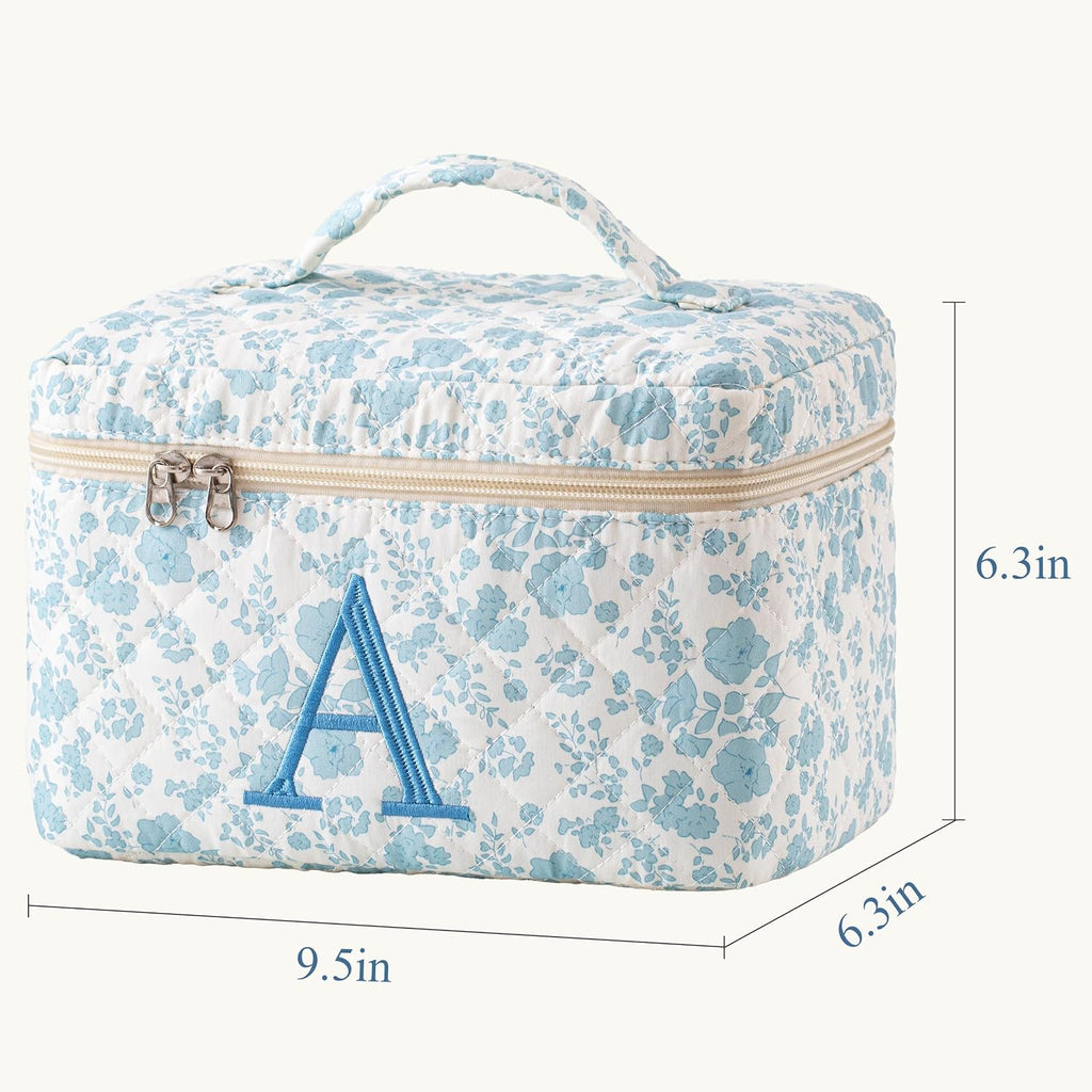 HBselect Initial Makeup Bag for Women Personalized Quilted Cosmetic Bag