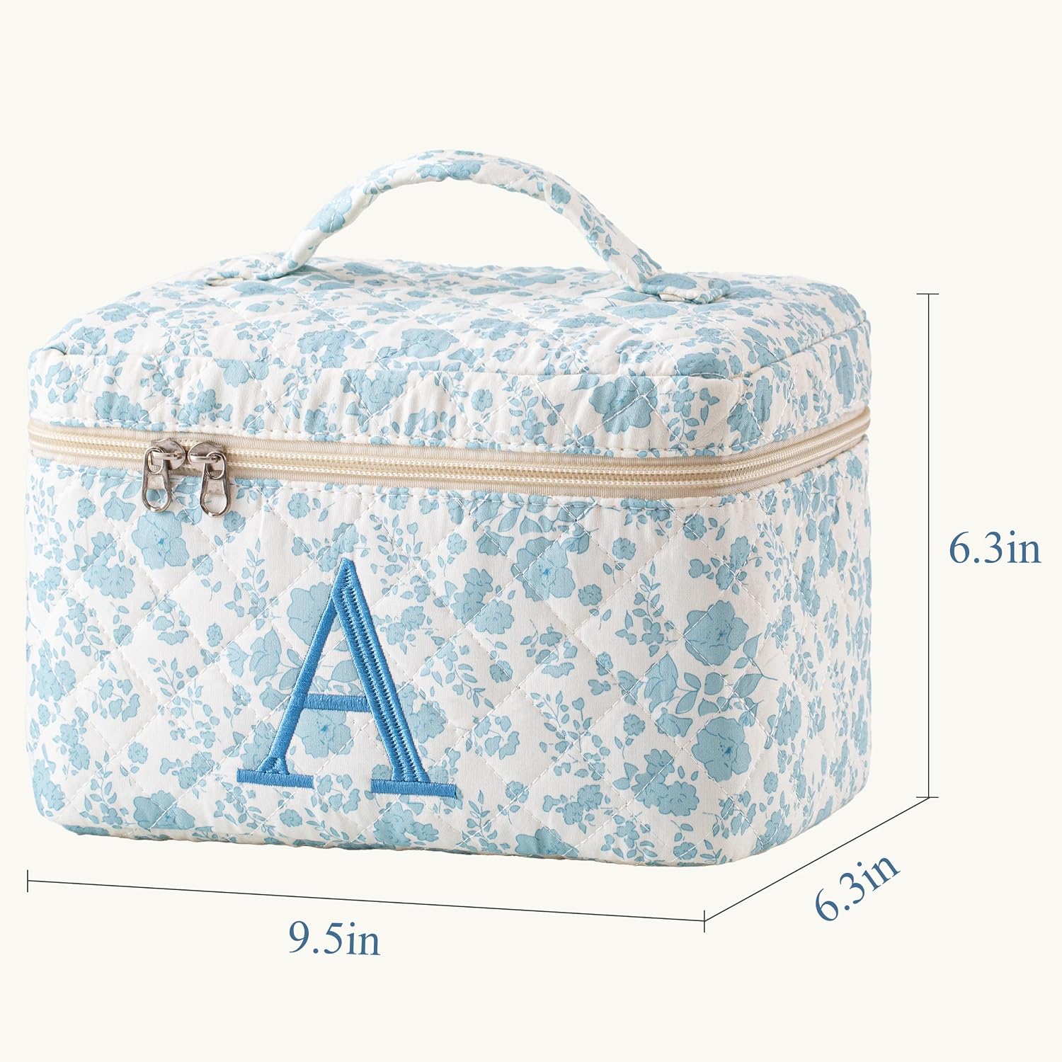 HBselect Initial Makeup Bag for Women Personalized Quilted Cosmetic Bag