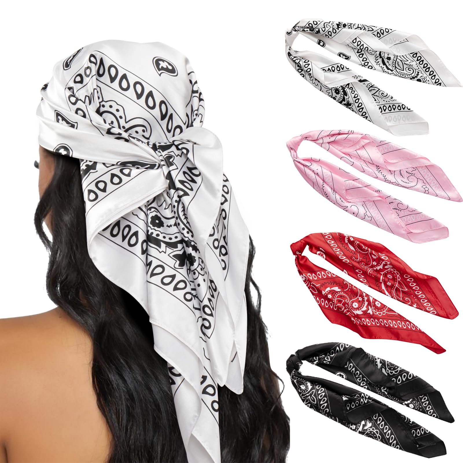 HBselect 4PCS Head Scarf for Women 35” Silk Feel Hair Scarf