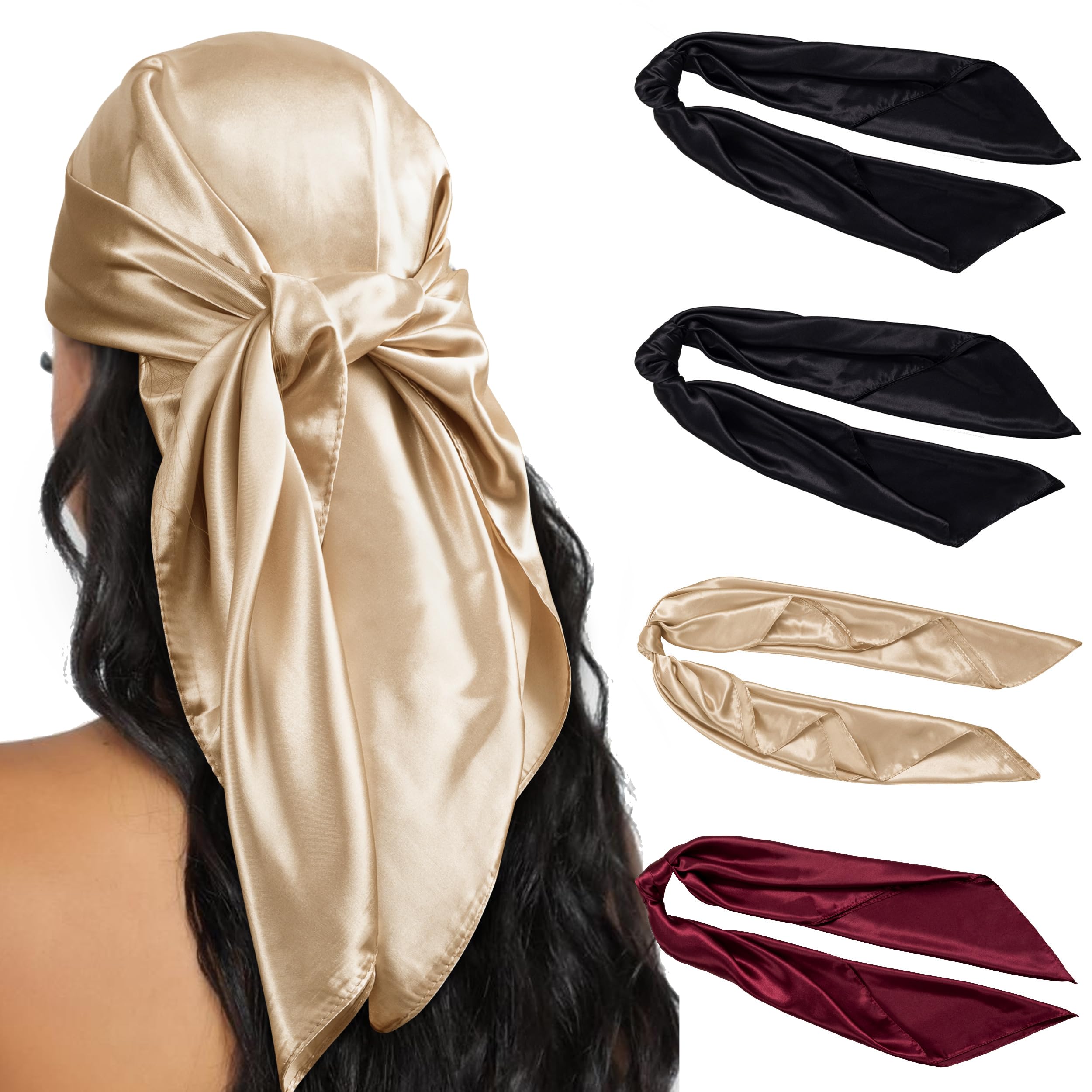 HBselect 4PCS Head Scarf for Women 35” Silk Feel Hair Scarf