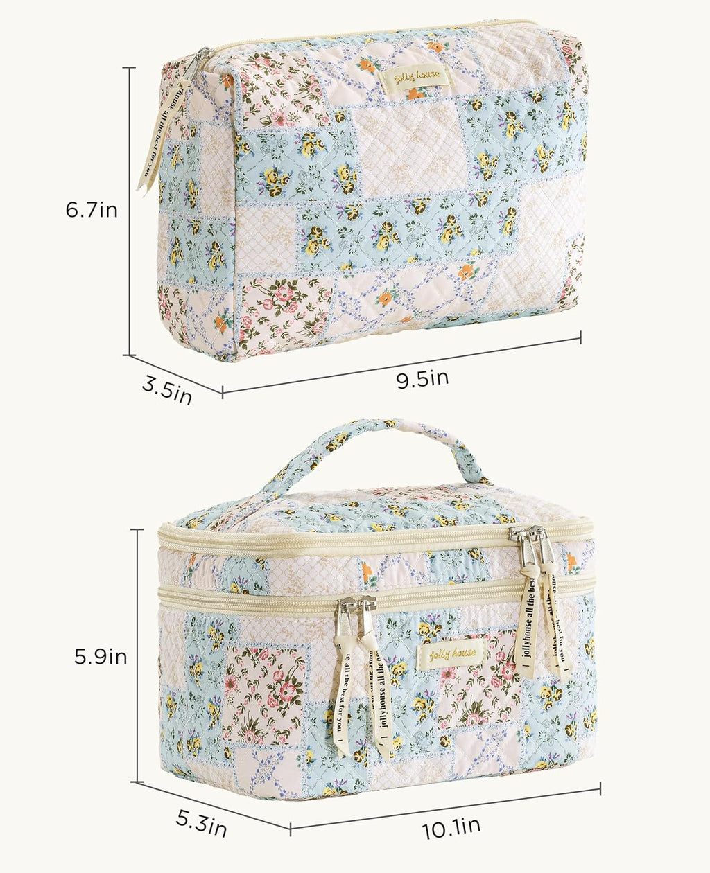 HBselect 2Pcs Travel Makeup Bag Large Quilted Cosmetic Bag Make up Bag