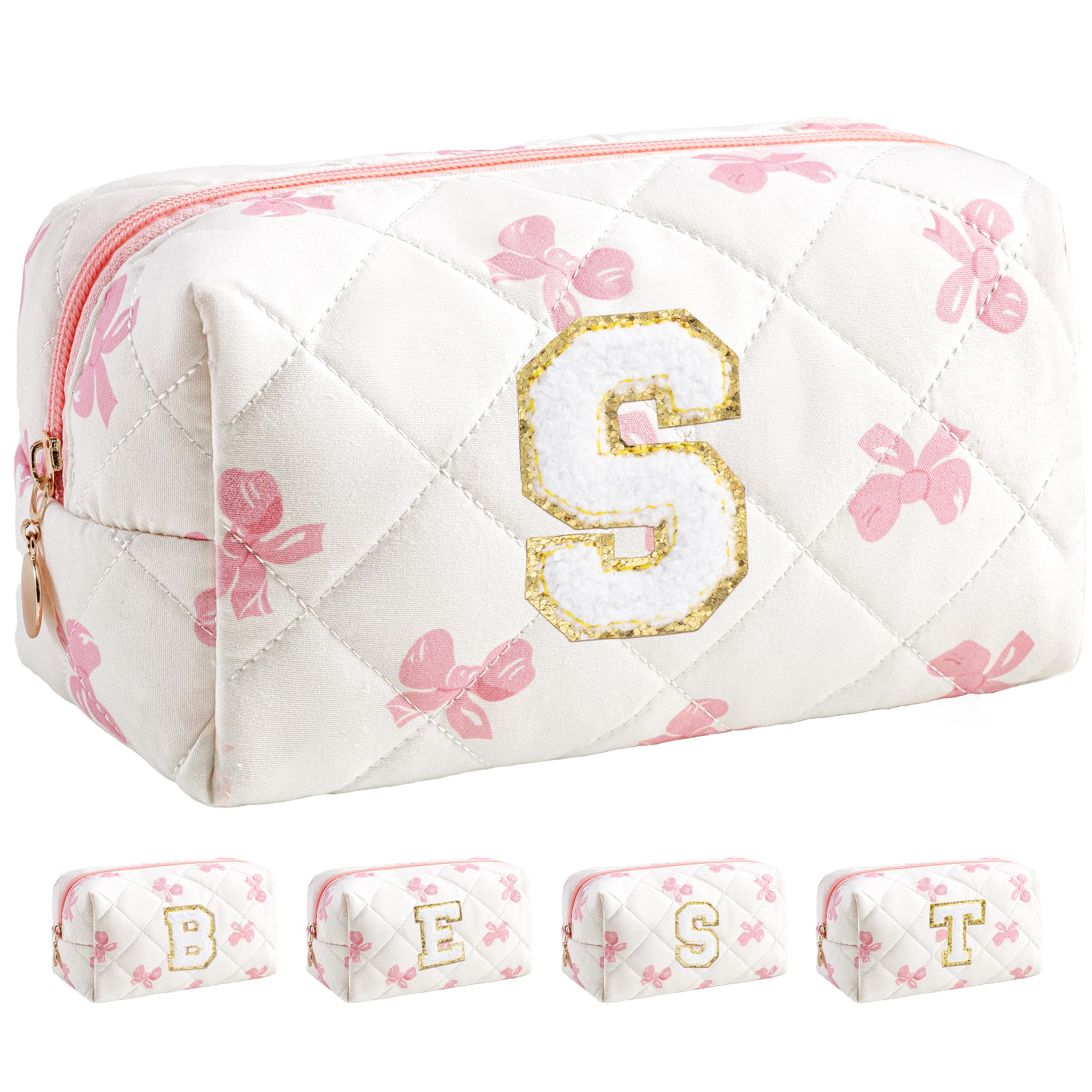 HBselect Personalized Makeup Bag for Women Initial Quilted Toiletry Bag