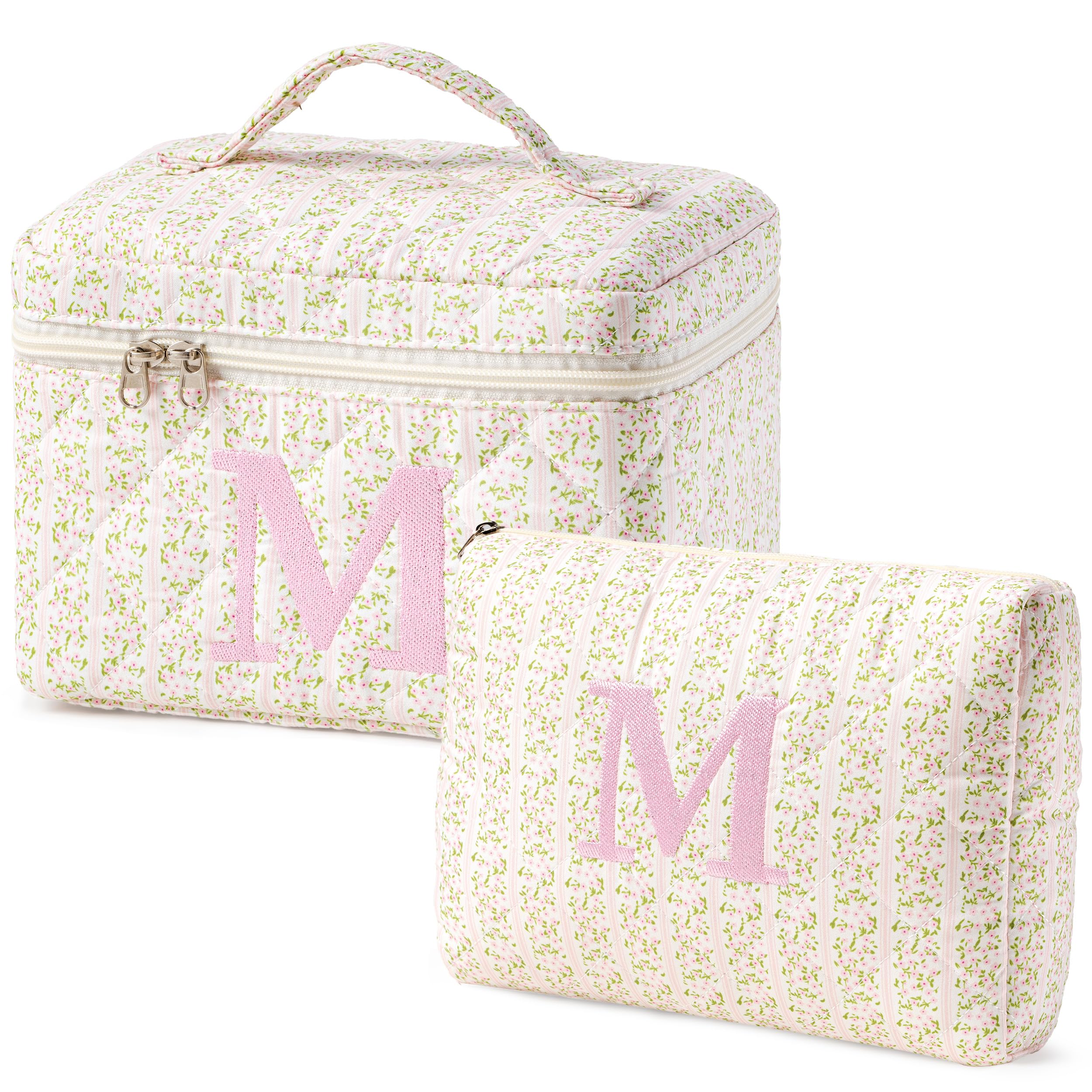 HBselect Initial Makeup Bag for Women Personalized Quilted Cosmetic Bag