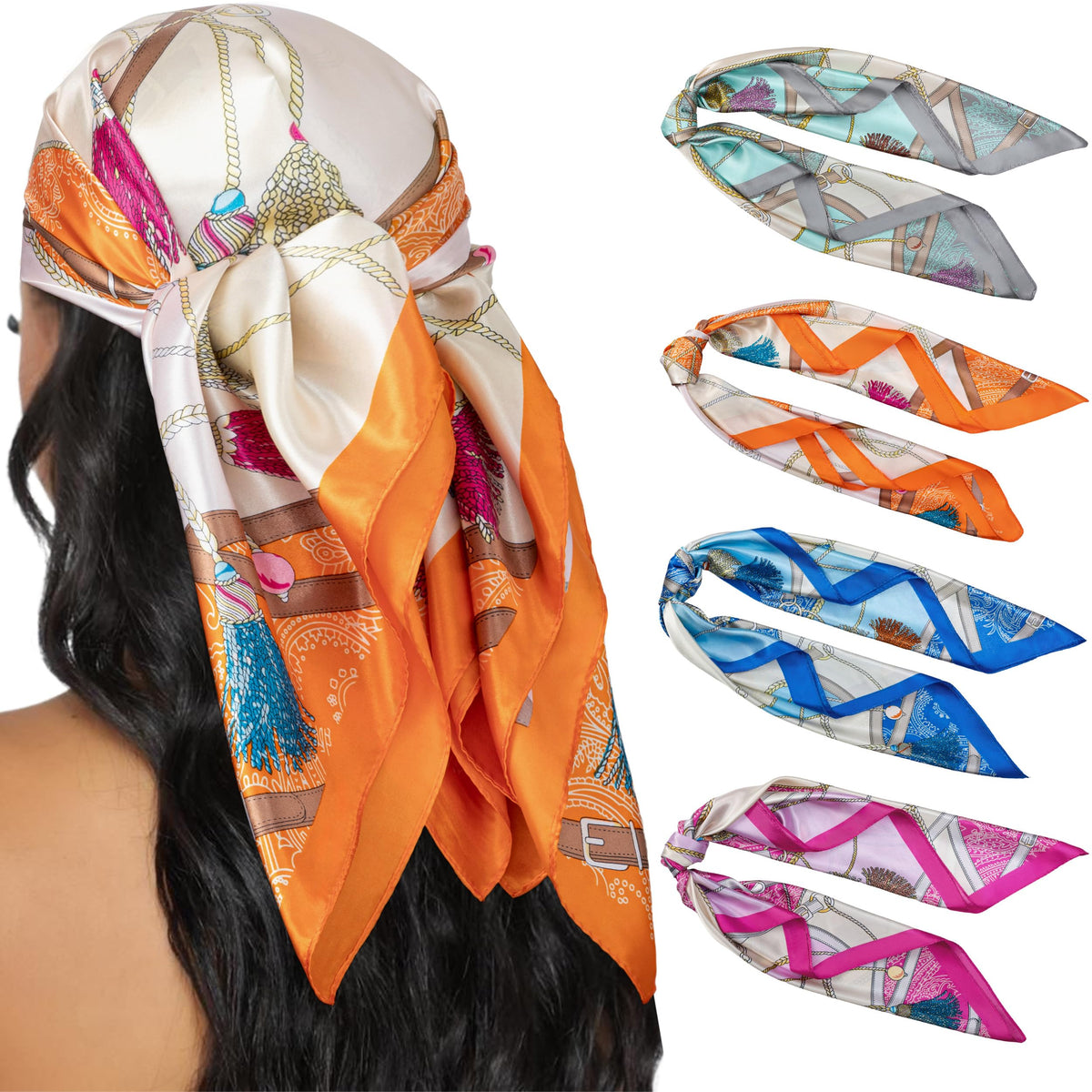 HBselect 4PCS Head Scarf for Women 35” Silk Feel Hair Scarf