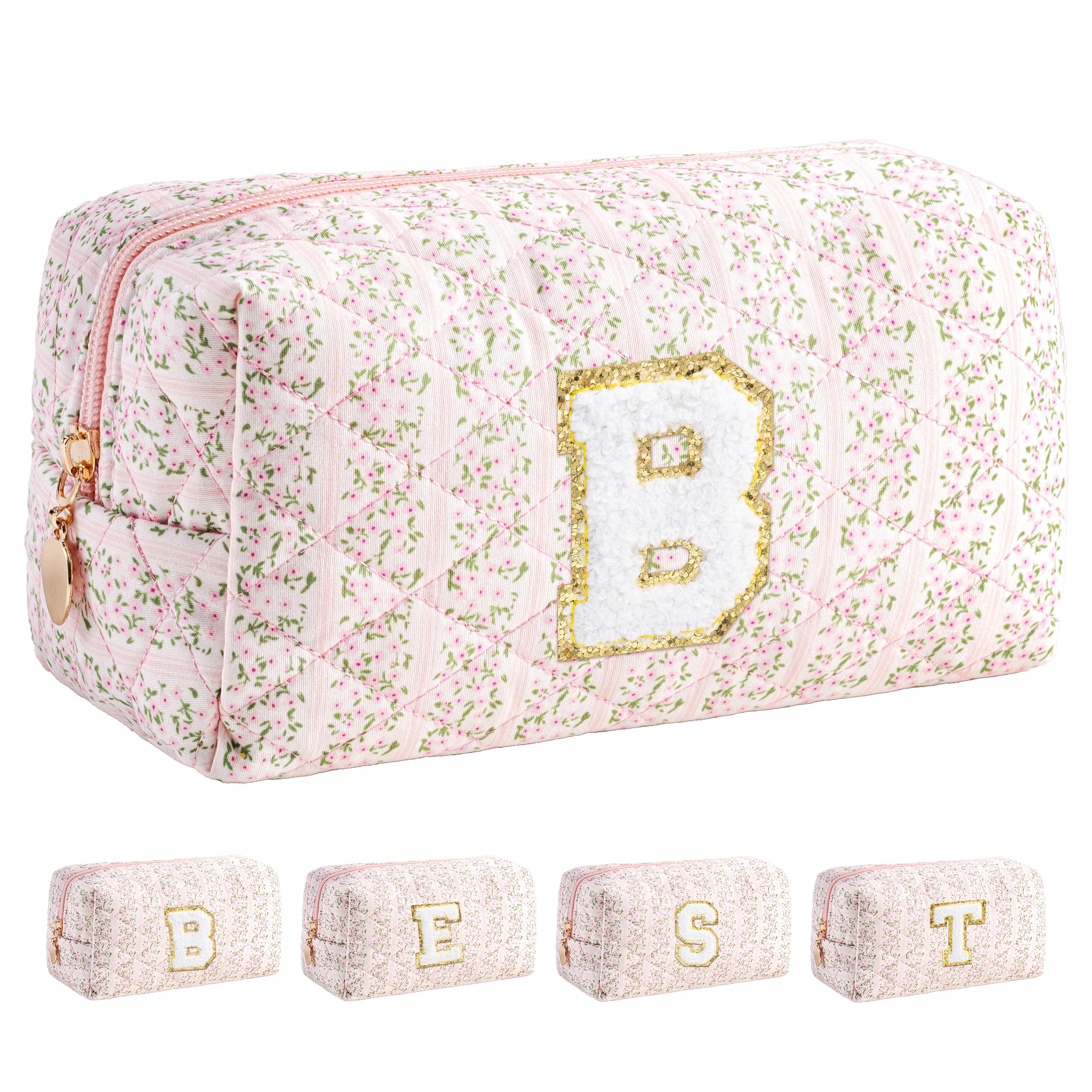 HBselect Personalized Makeup Bag for Women Initial Quilted Toiletry Bag