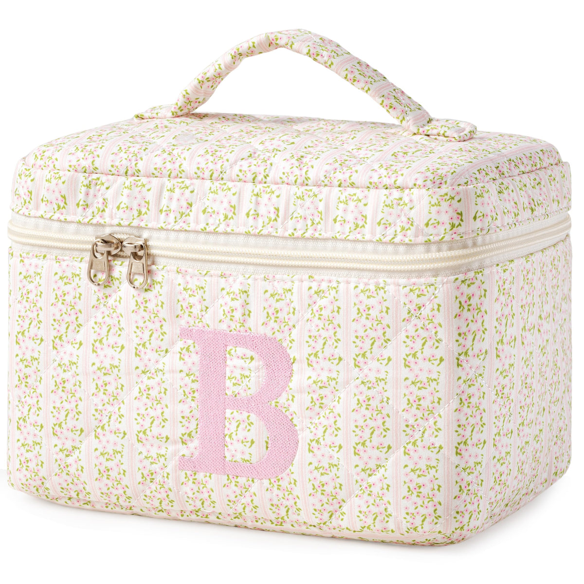 HBselect Initial Makeup Bag for Women Personalized Quilted Cosmetic Bag