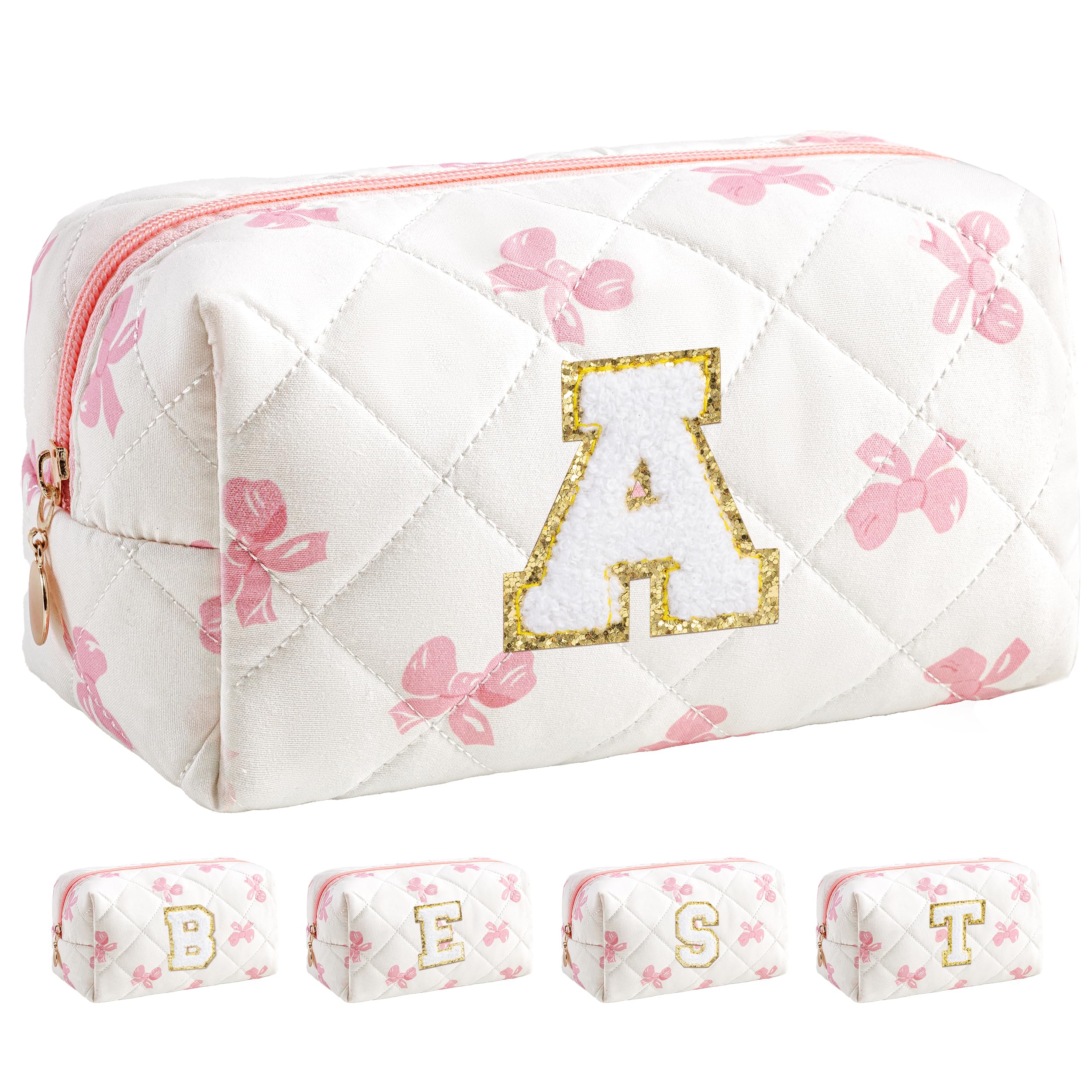 HBselect Personalized Makeup Bag for Women Initial Quilted Toiletry Bag